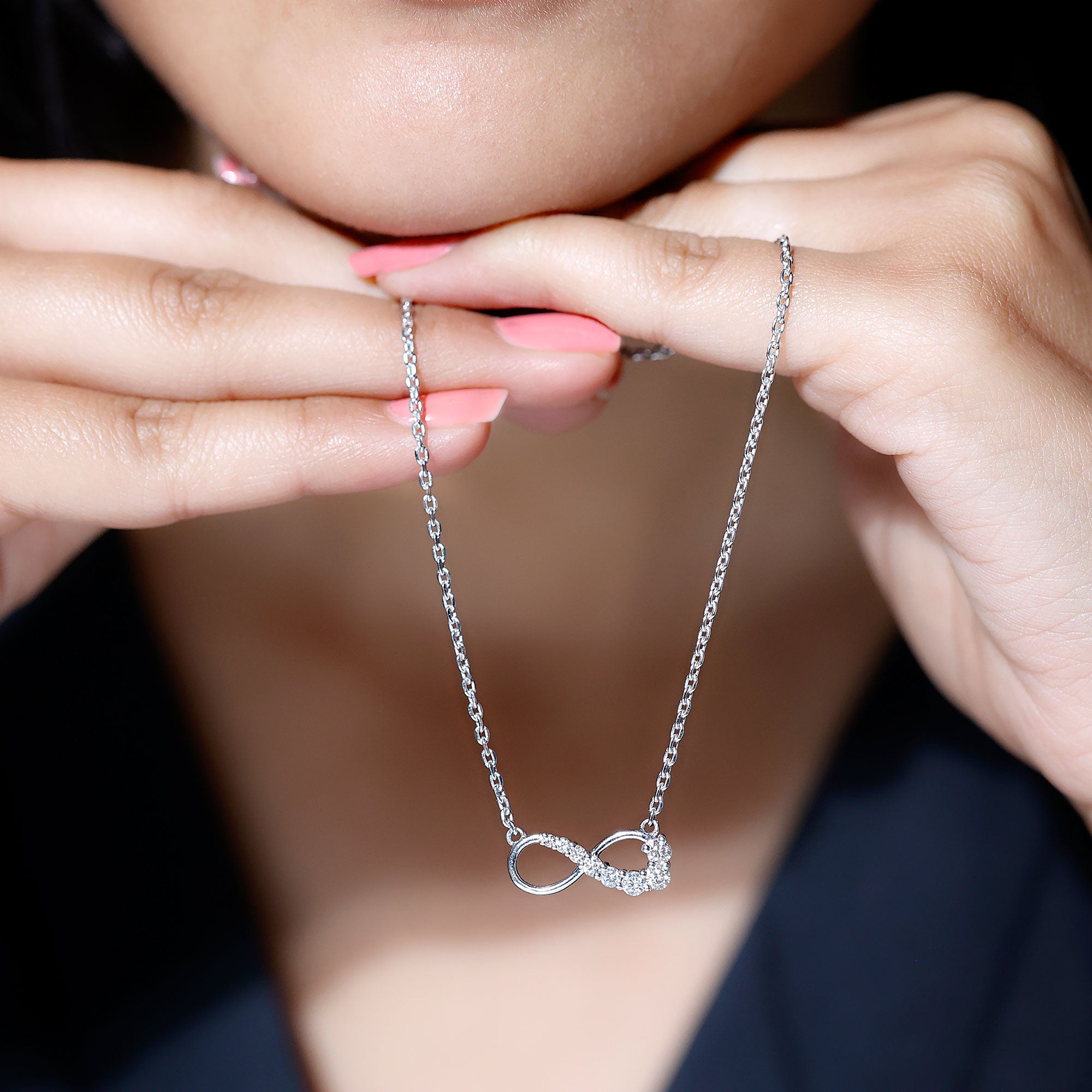 Diamond Infinity Pendant Necklace For Women Lab - ( EF-VS ) - Rosec Jewels