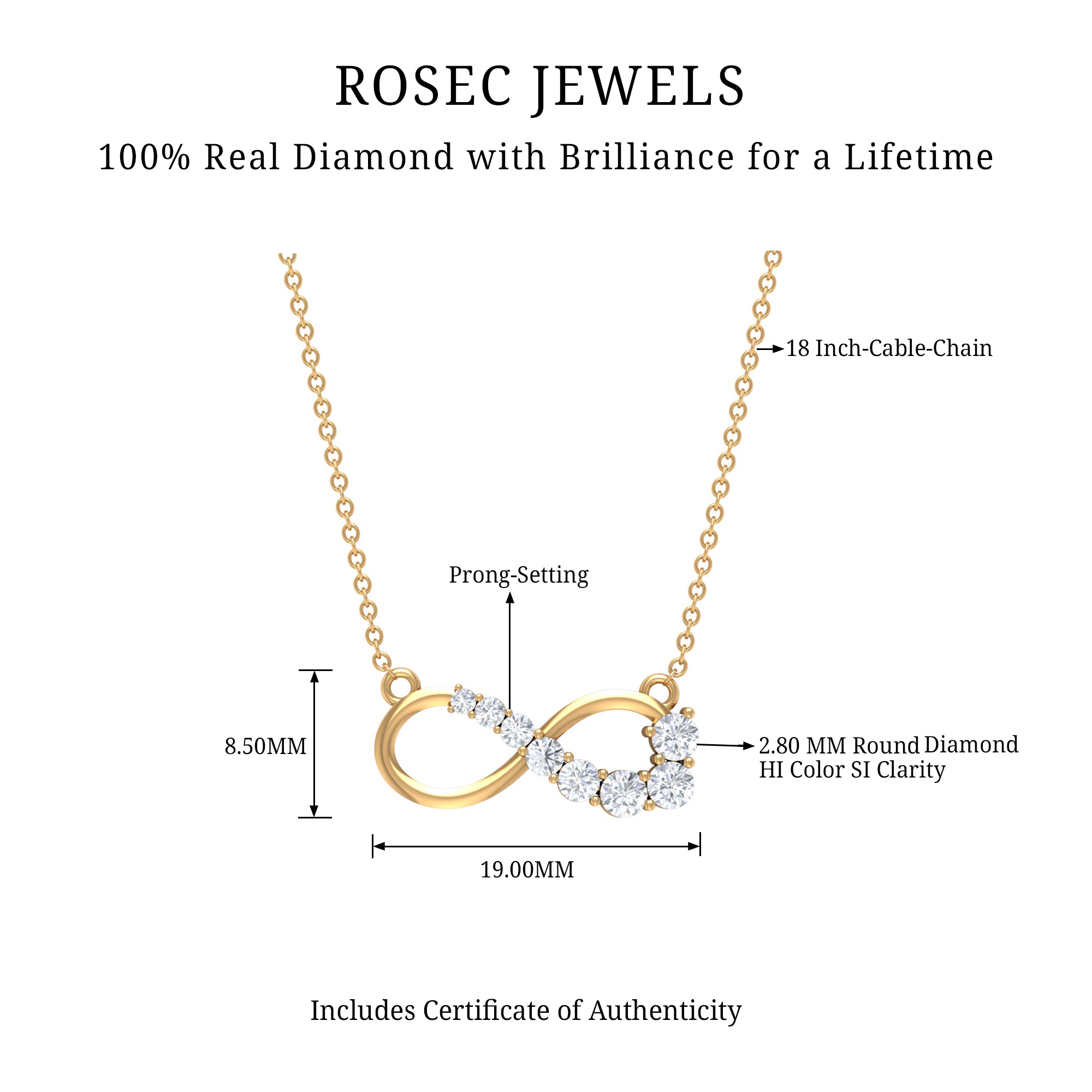 Diamond Infinity Pendant Necklace For Women Lab - ( EF-VS ) - Rosec Jewels