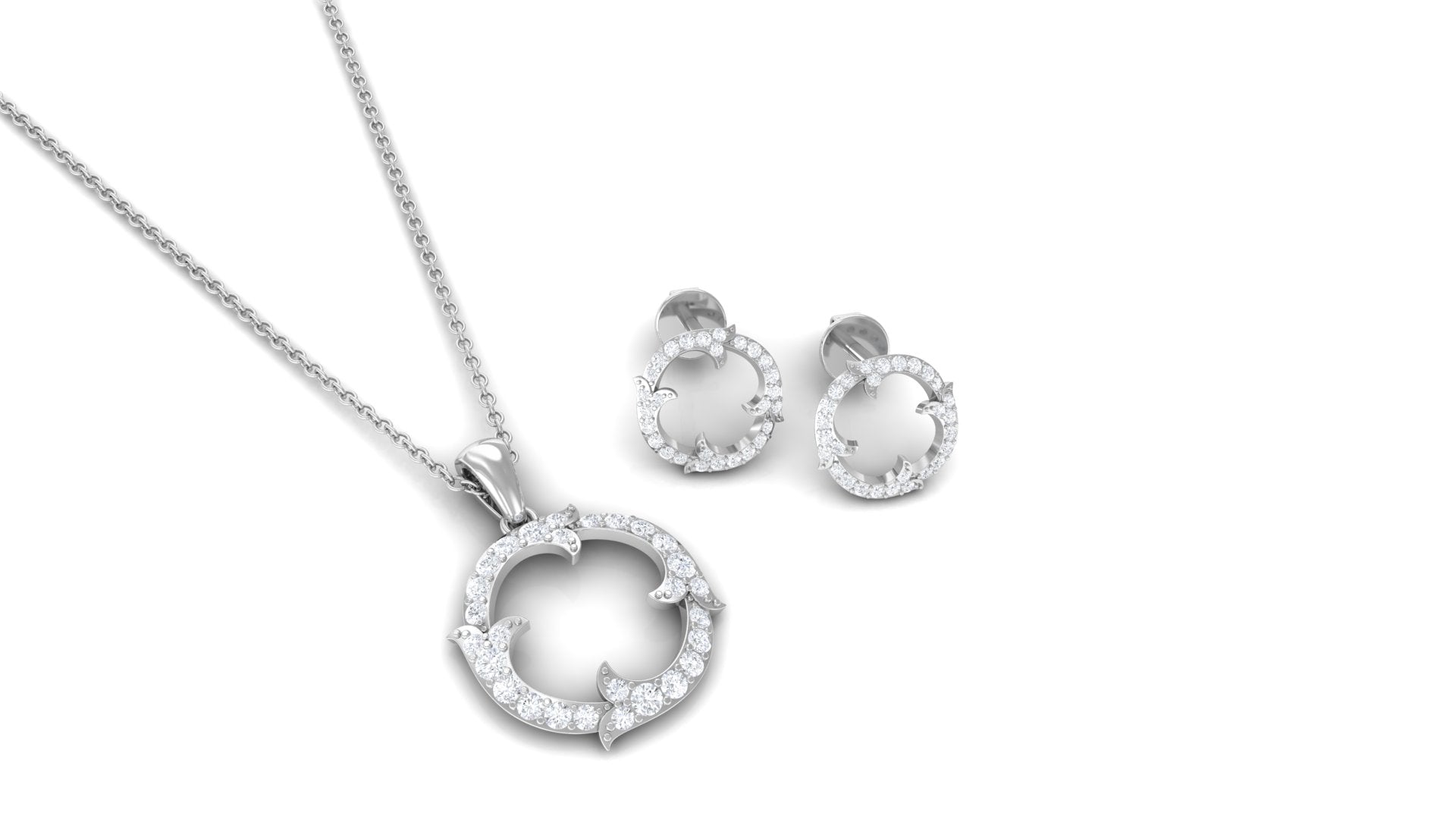 Certified Diamond Circle Necklace Earrings Set Lab - ( EF-VS ) - Rosec Jewels