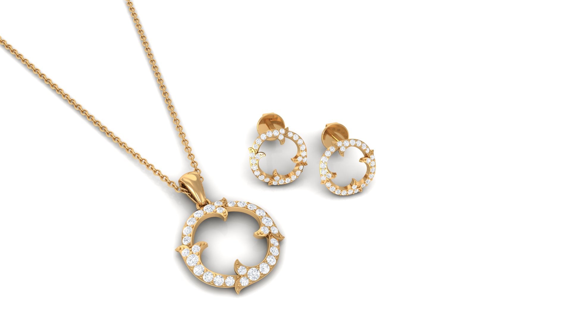 Certified Diamond Circle Necklace Earrings Set Lab - ( EF-VS ) - Rosec Jewels