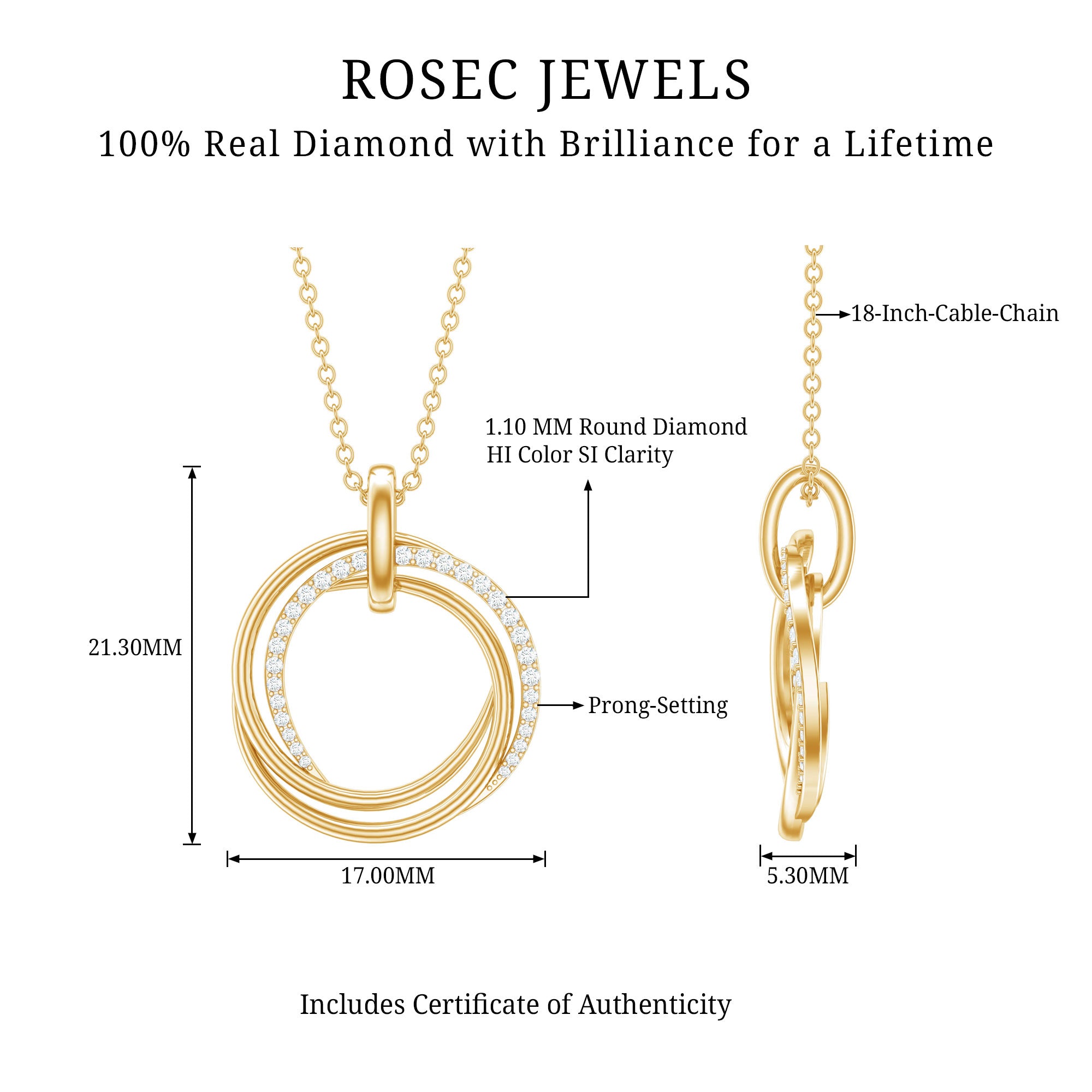 Certified Diamond Eternity Circle Necklace For Her Lab - ( EF-VS ) - Rosec Jewels