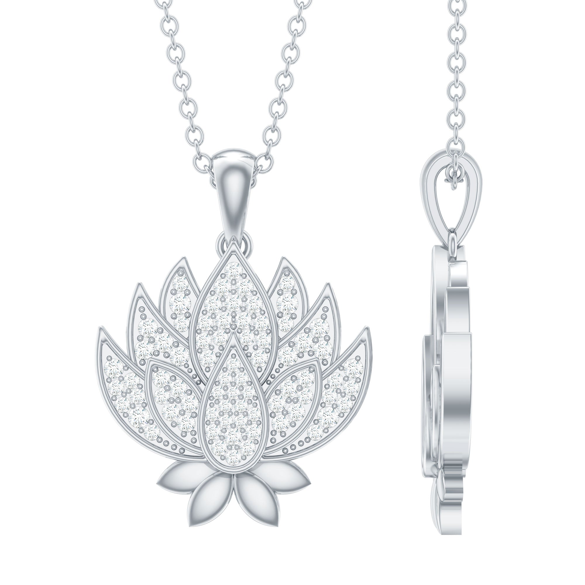 Diamond Designer Lotus Flower Necklace Lab - ( EF-VS ) - Rosec Jewels