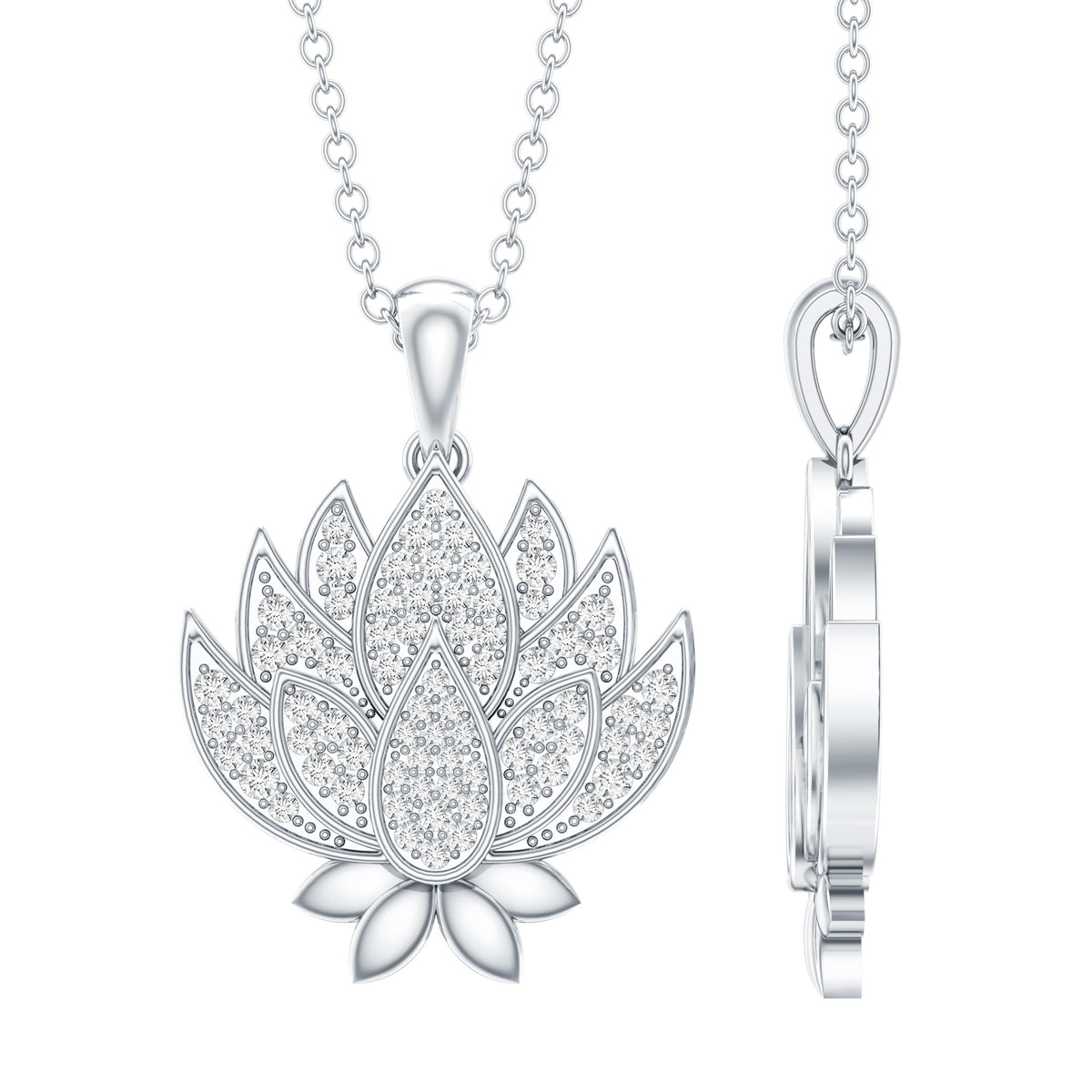 Diamond Designer Lotus Flower Necklace Lab - ( EF-VS ) - Rosec Jewels