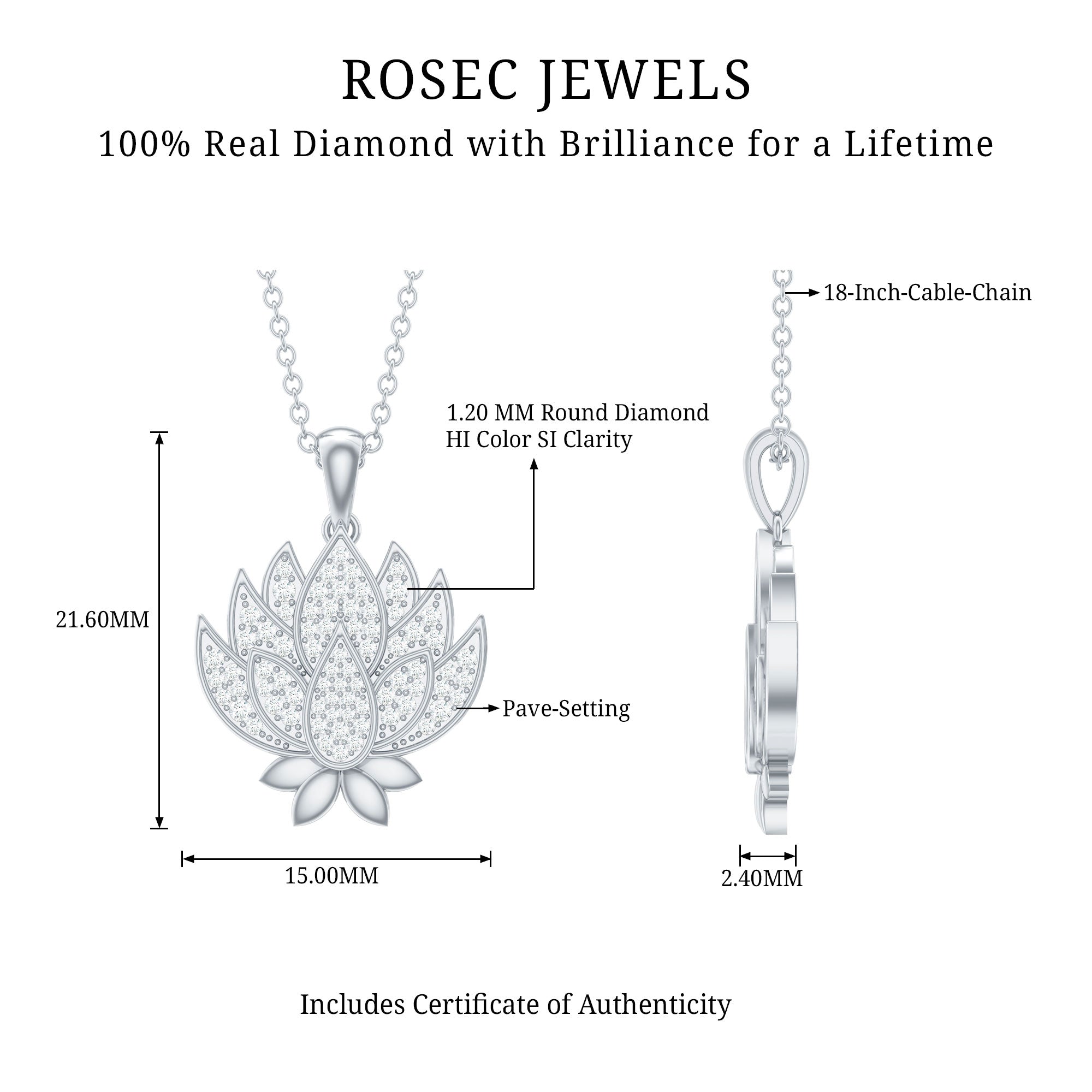 Diamond Designer Lotus Flower Necklace Lab - ( EF-VS ) - Rosec Jewels