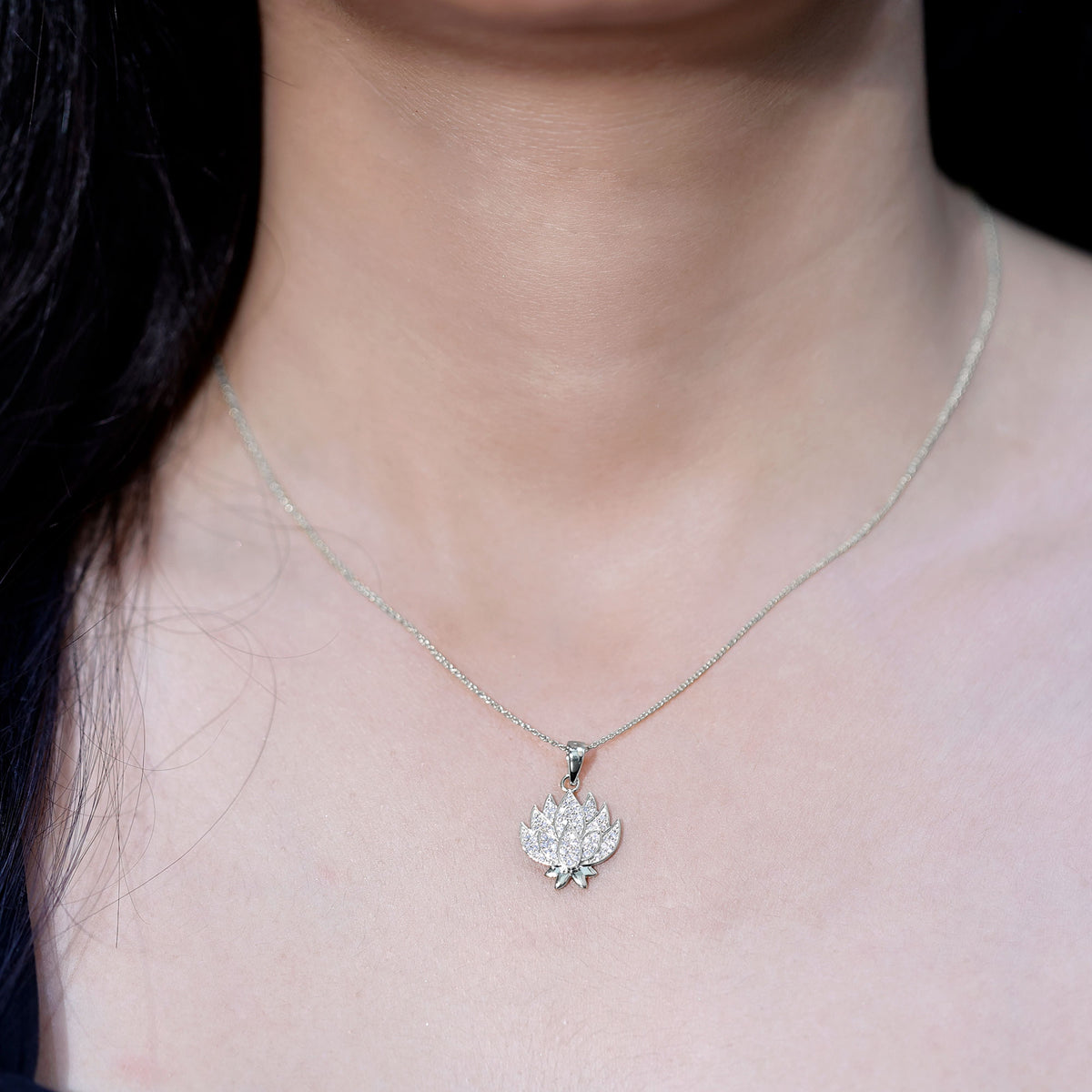 Diamond Designer Lotus Flower Necklace Lab - ( EF-VS ) - Rosec Jewels