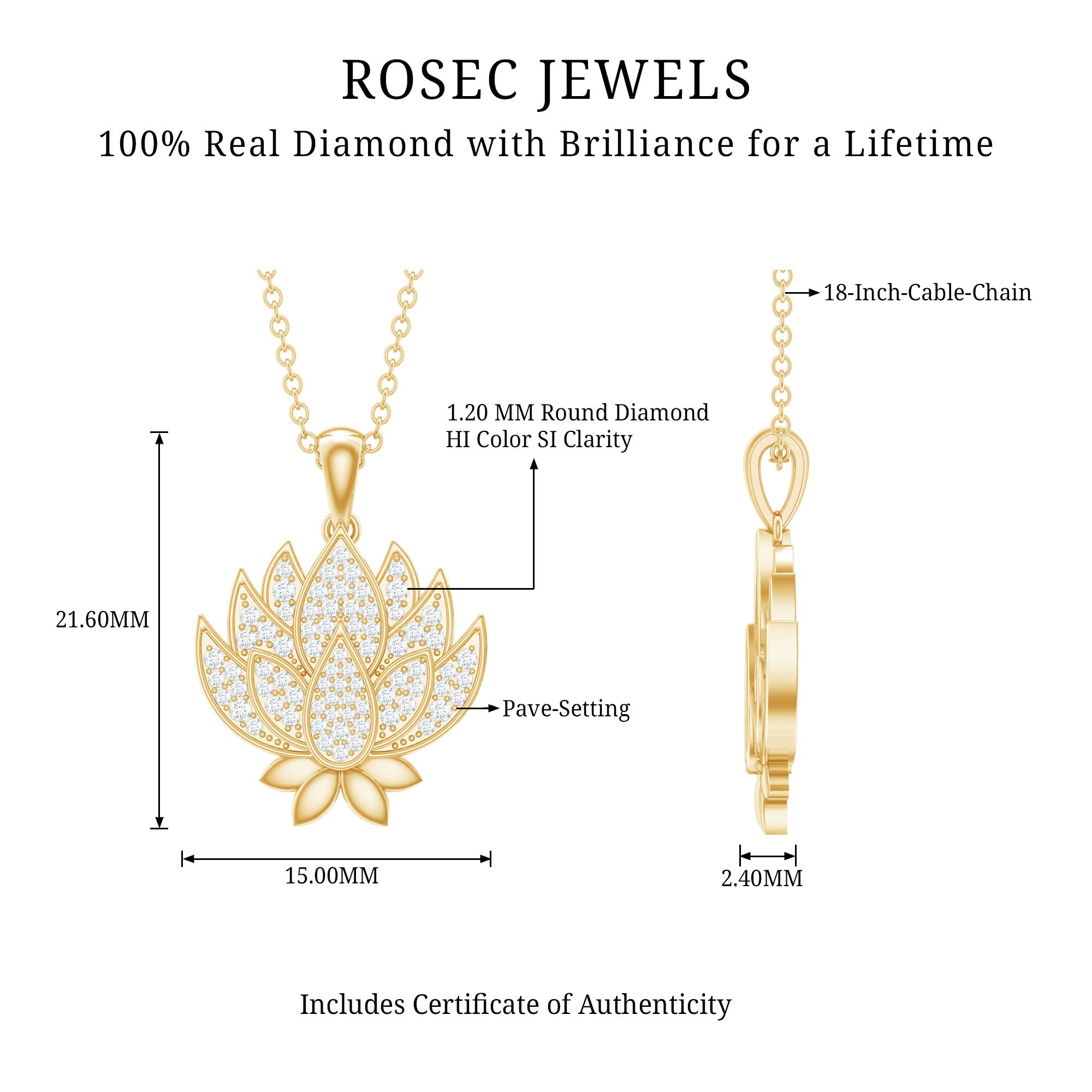 Diamond Designer Lotus Flower Necklace Lab - ( EF-VS ) - Rosec Jewels