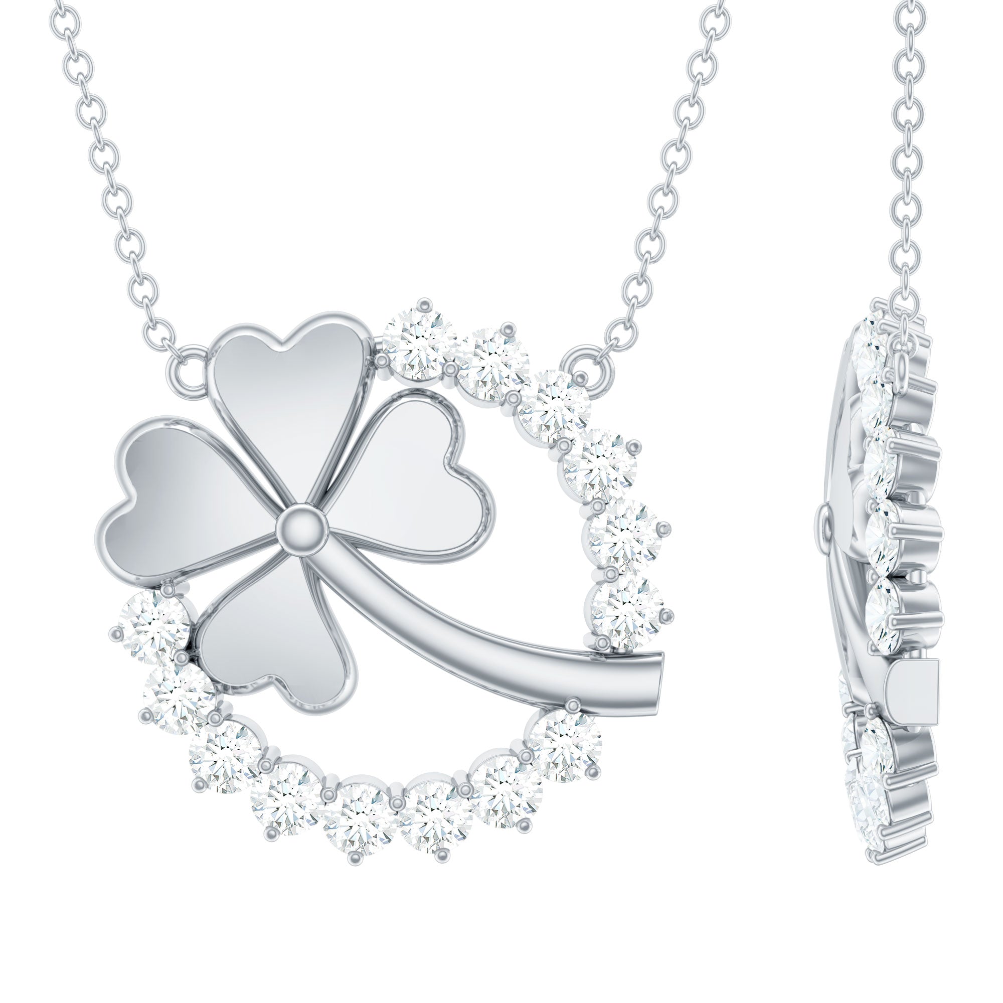 Certified Diamond Lucky 4 Leaf Necklace Lab - ( EF-VS ) - Rosec Jewels