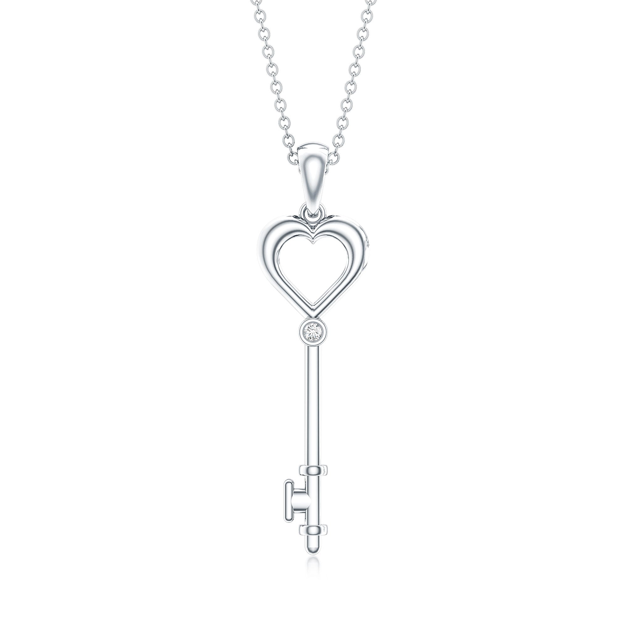 Diamond Heart Key Pendant Necklace For Women Lab - ( EF-VS ) - Rosec Jewels