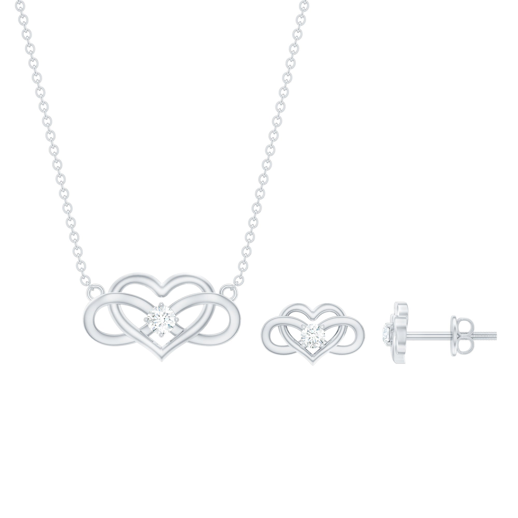 1/4 CT ronde geslepen diamant en gouden Infinity hart sieradenset