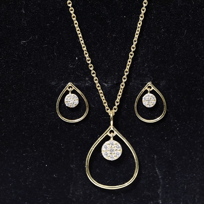 Diamond Wedding Necklace Earring Set for Bride Lab - ( EF-VS ) - Rosec Jewels