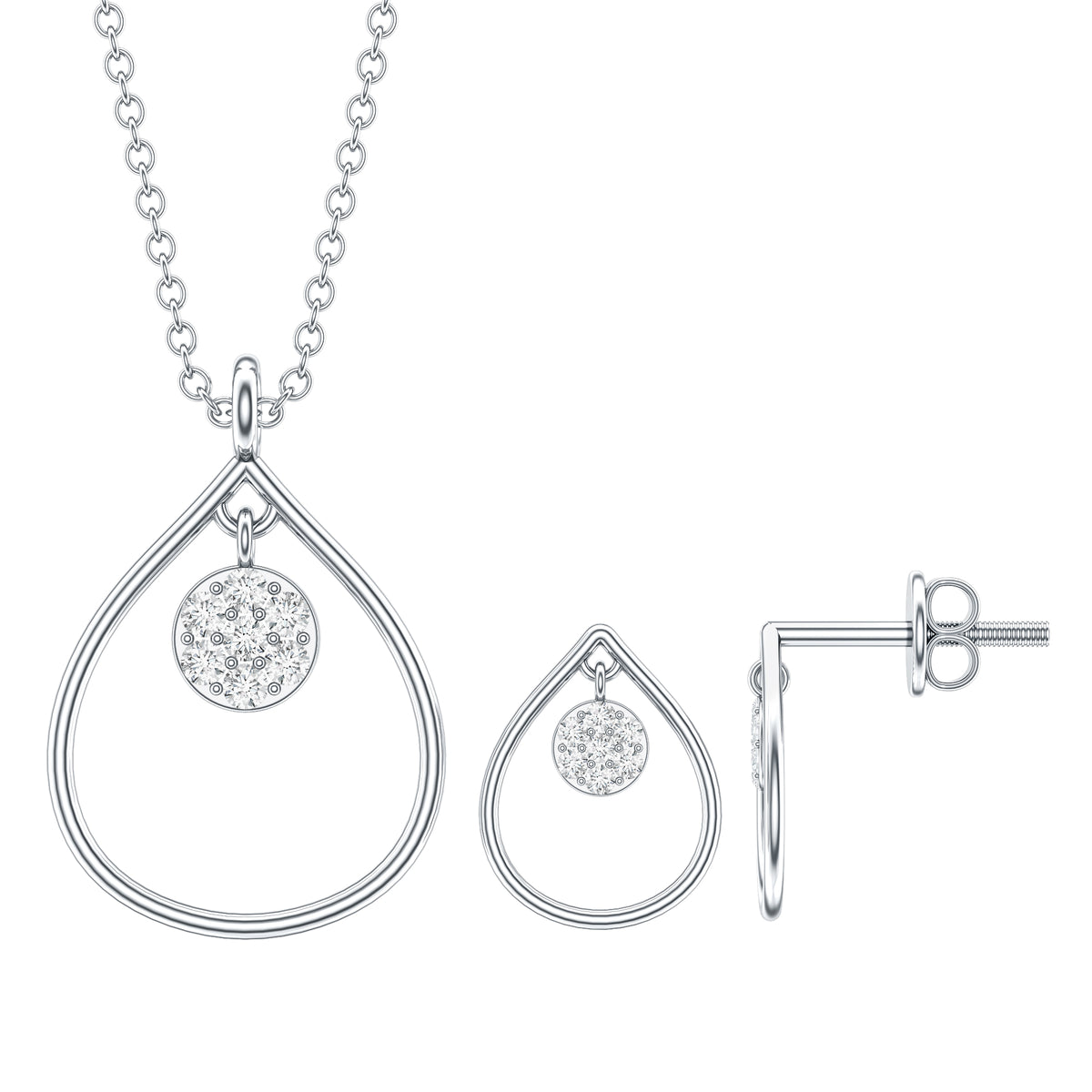 Diamond Wedding Necklace Earring Set for Bride Lab - ( EF-VS ) - Rosec Jewels