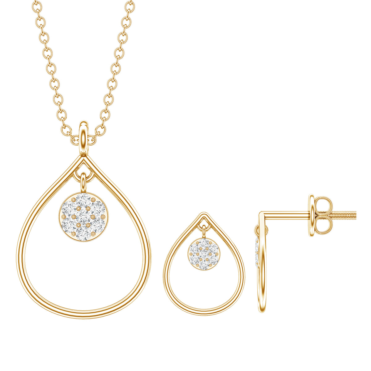 Diamond Wedding Necklace Earring Set for Bride Lab - ( EF-VS ) - Rosec Jewels