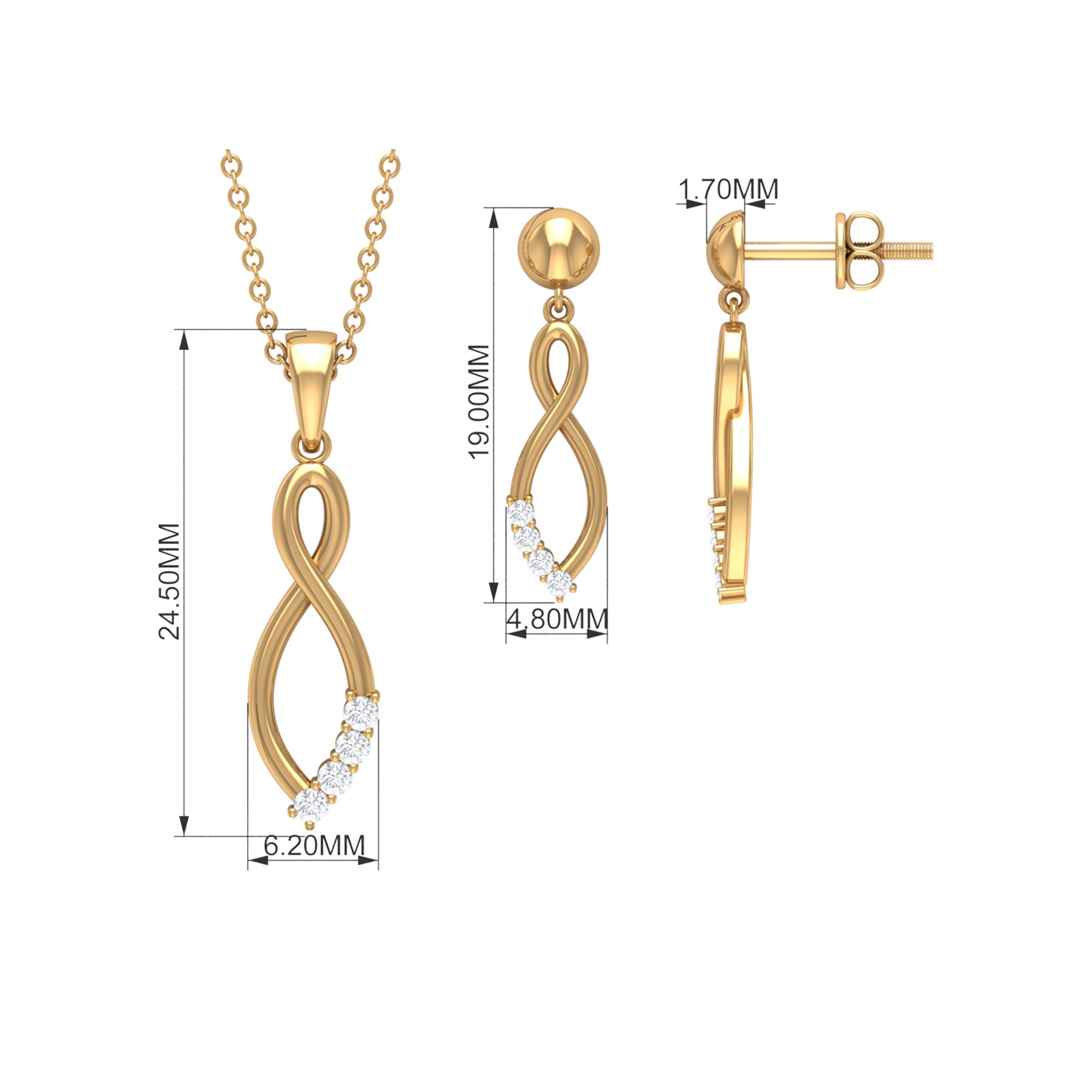 Rosec Jewels-Infinity Diamond Gold Jewelry Set for Ladies
