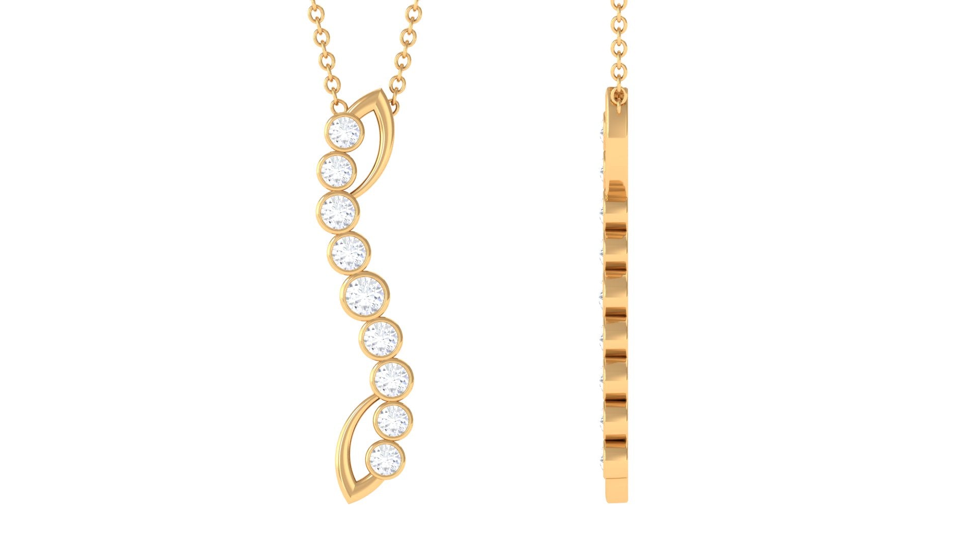 Rosec Jewels-Bezel Set Round Diamond Designer Dangle Necklace in Gold