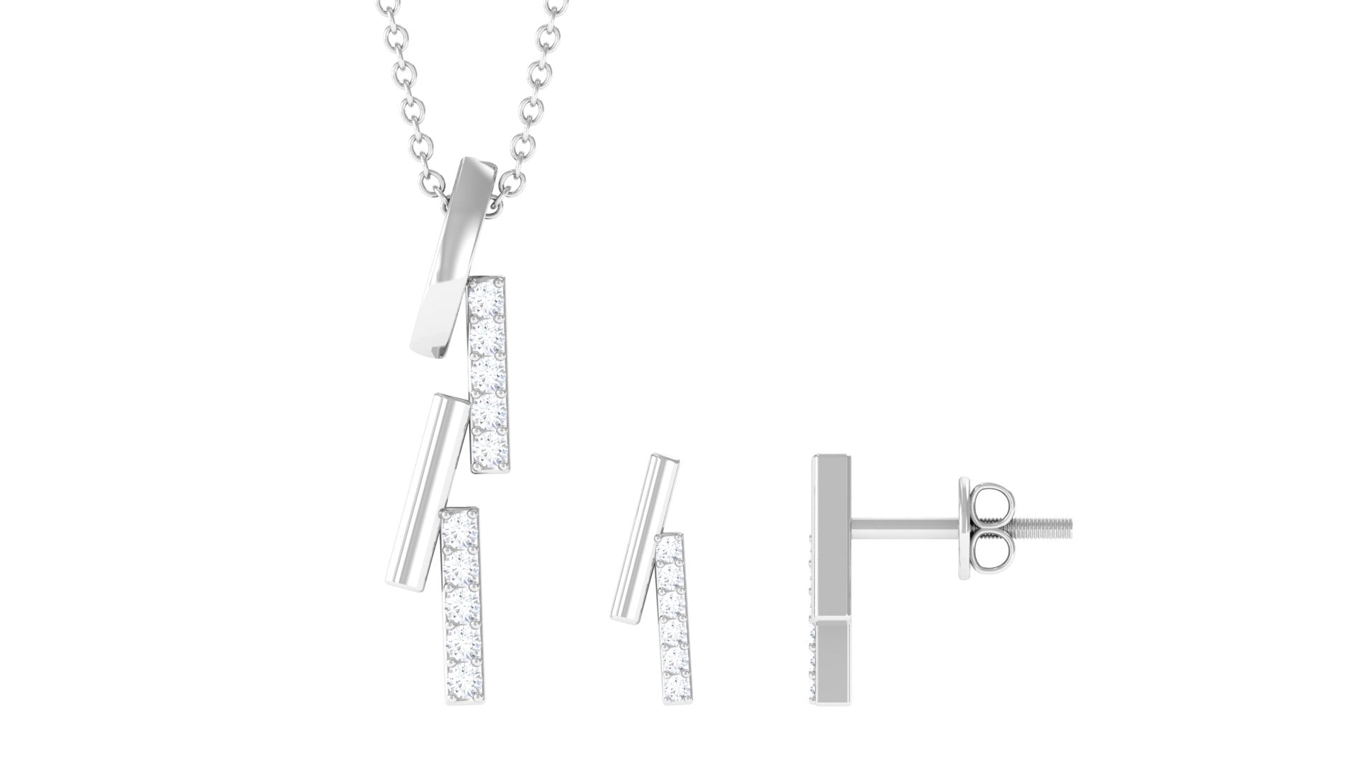 Rosec Jewels-Gold and Diamond Bar Dangle Pendant Earrings Set