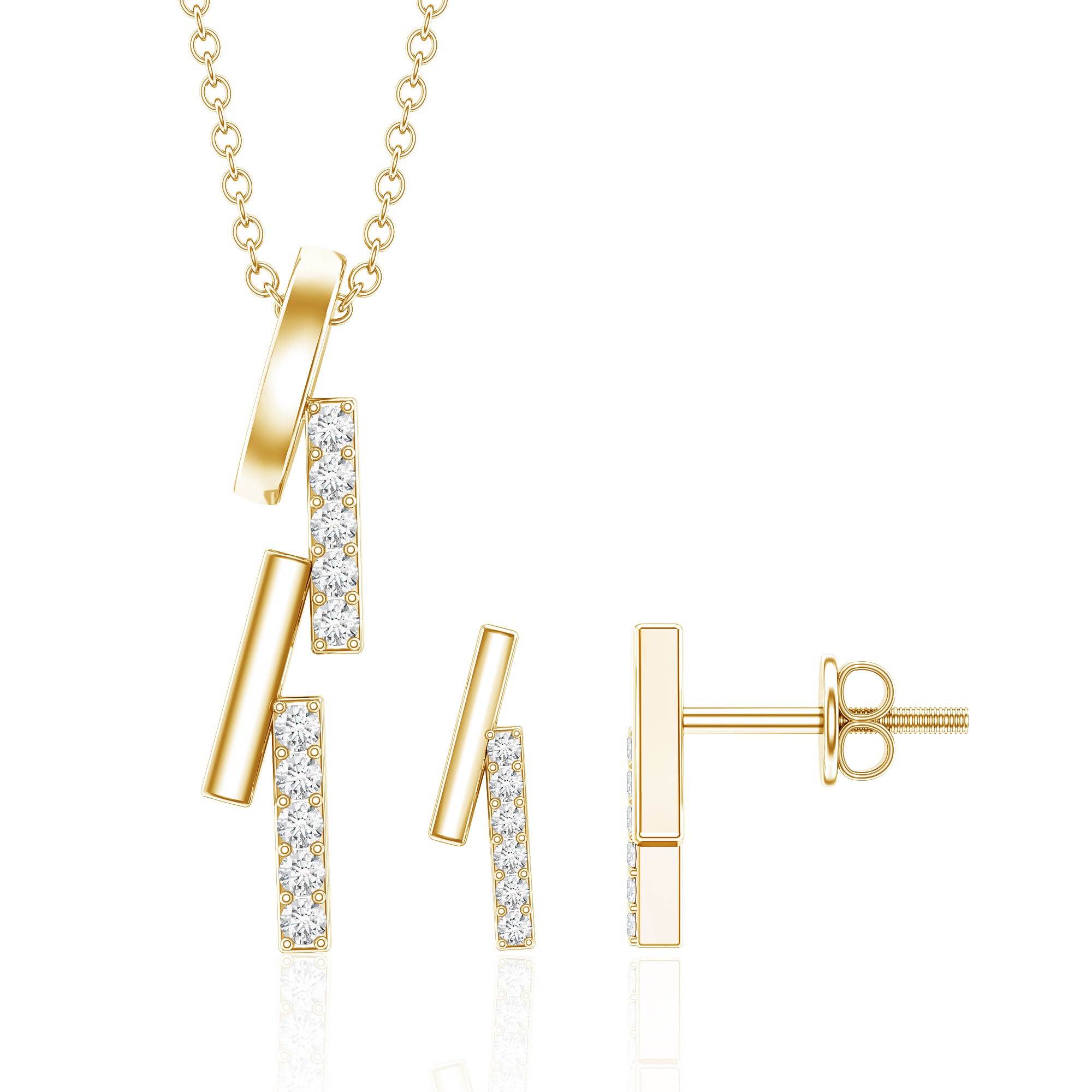 Certified Diamond Bar Dangle Necklace Earrings Set Lab - ( EF-VS ) - Rosec Jewels