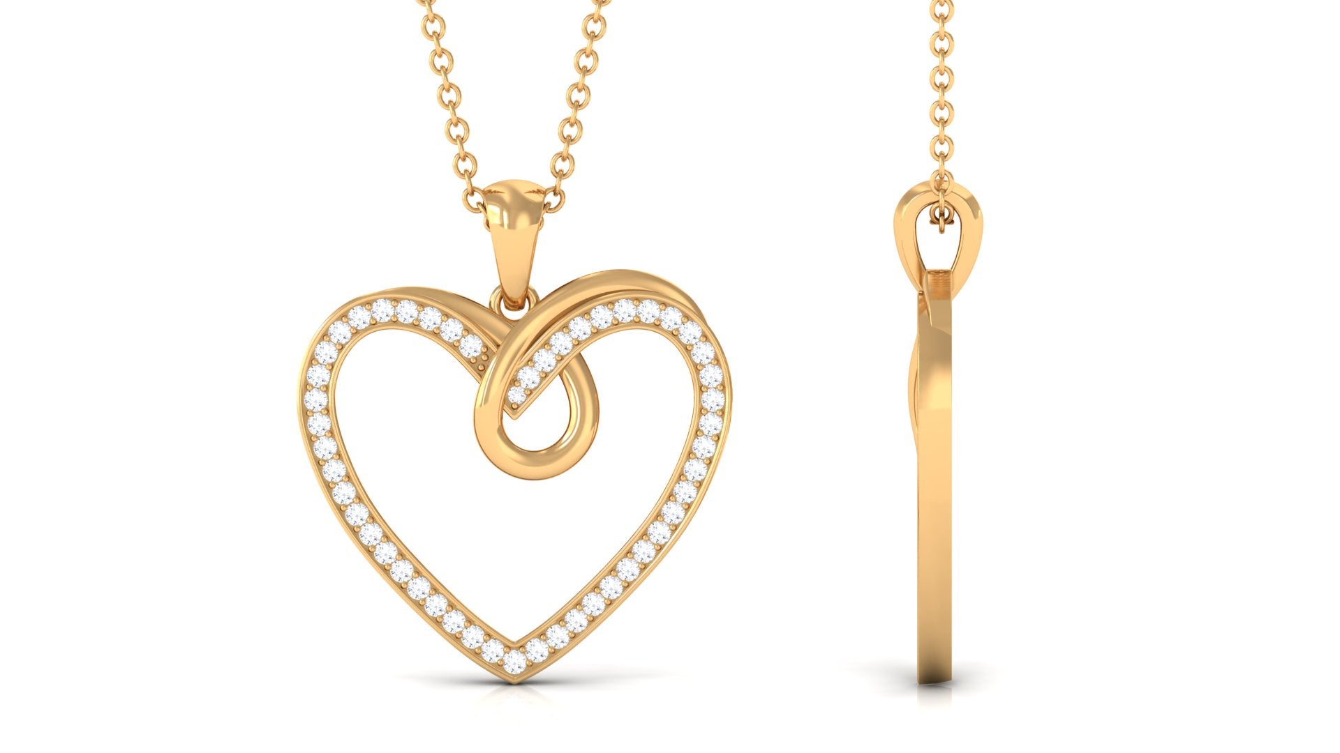 Rosec Jewels-Pave Set Diamond Open Heart Pendant in Gold