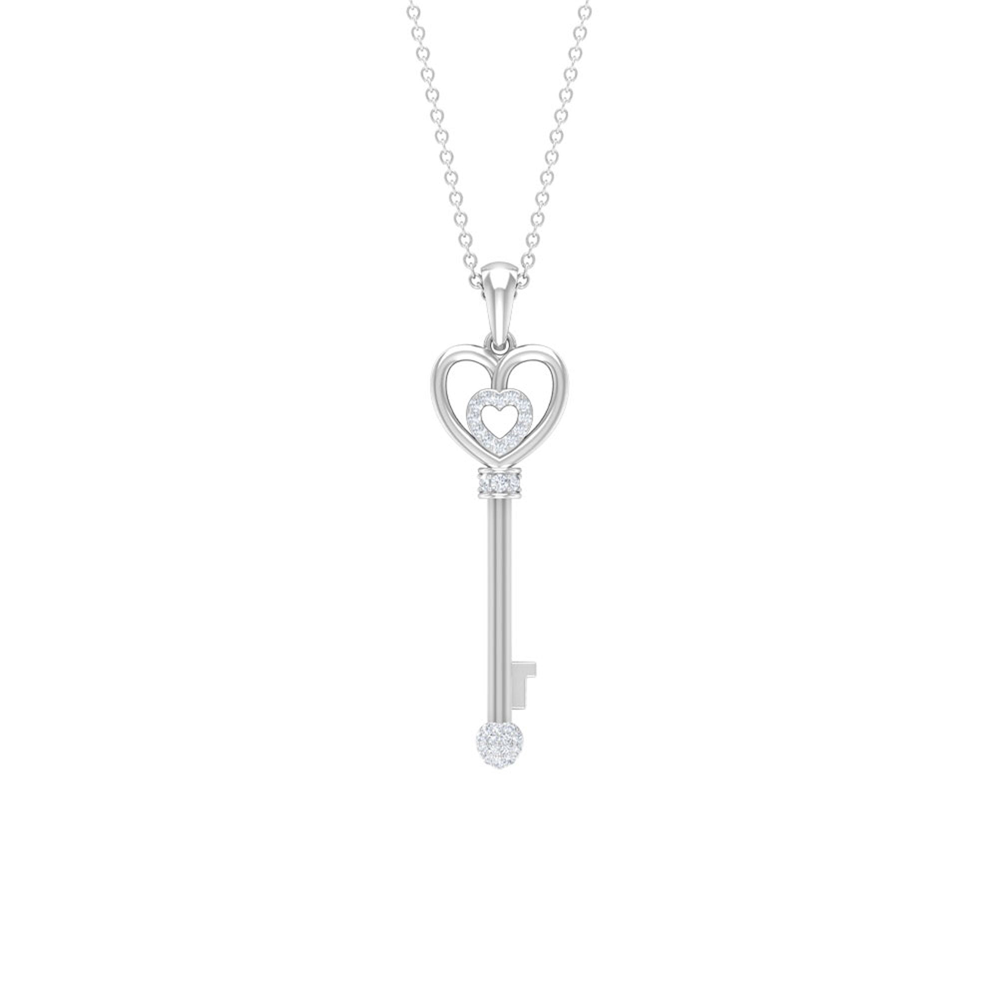 Rosec Jewels-Vintage Key Charm Pendant Necklace with Diamonds