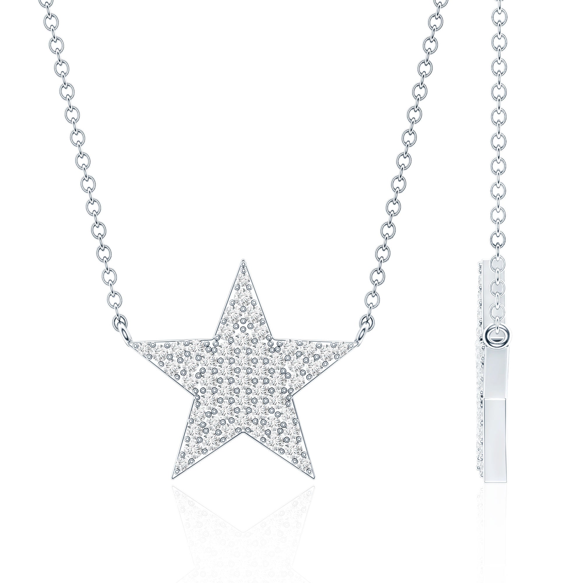 Diamond Star Pendant Necklace in Pave Setting Lab - ( EF-VS ) - Rosec Jewels