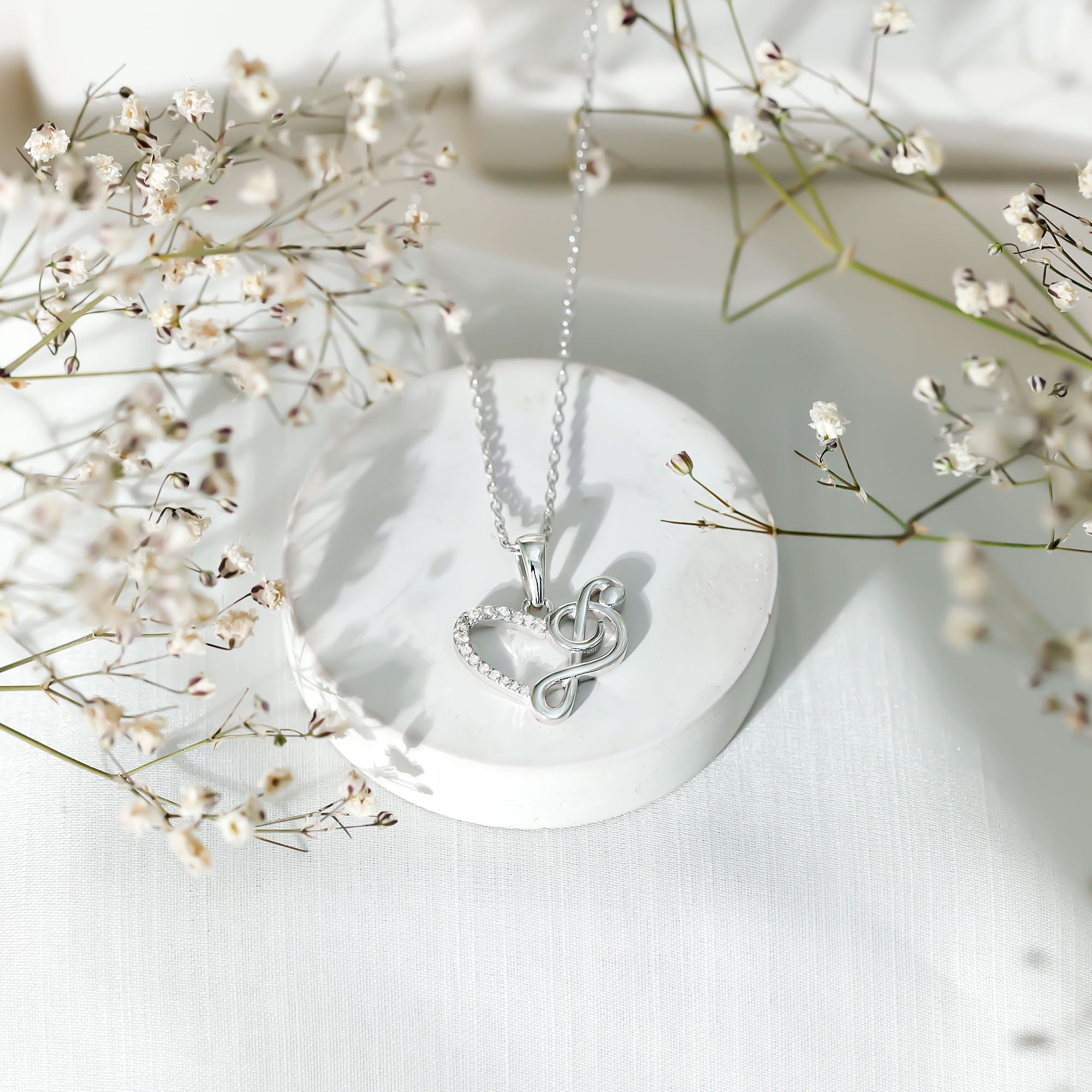 Diamond Heart and Music Note Necklace Lab - ( EF-VS ) - Rosec Jewels