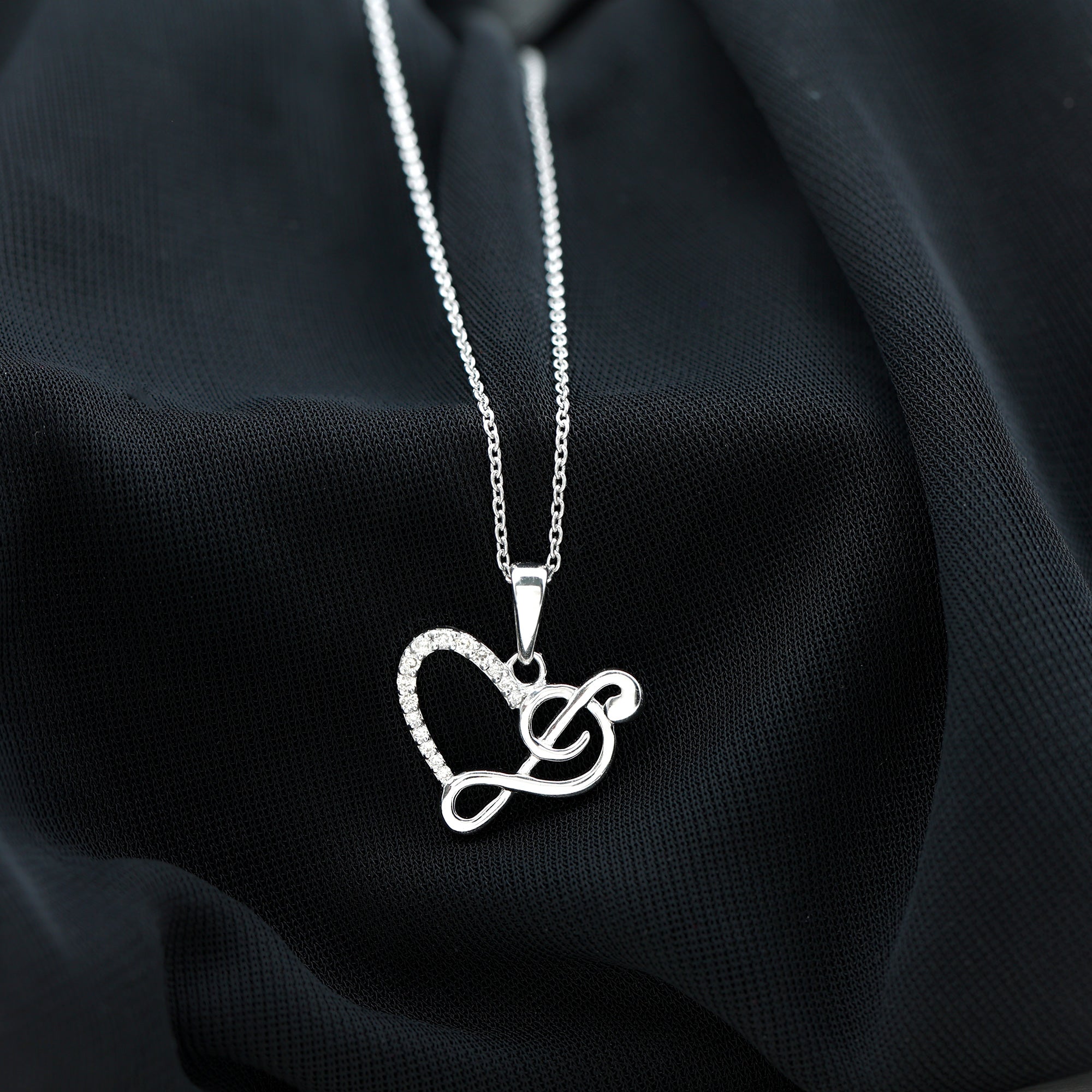 Diamond Heart and Music Note Necklace Lab - ( EF-VS ) - Rosec Jewels