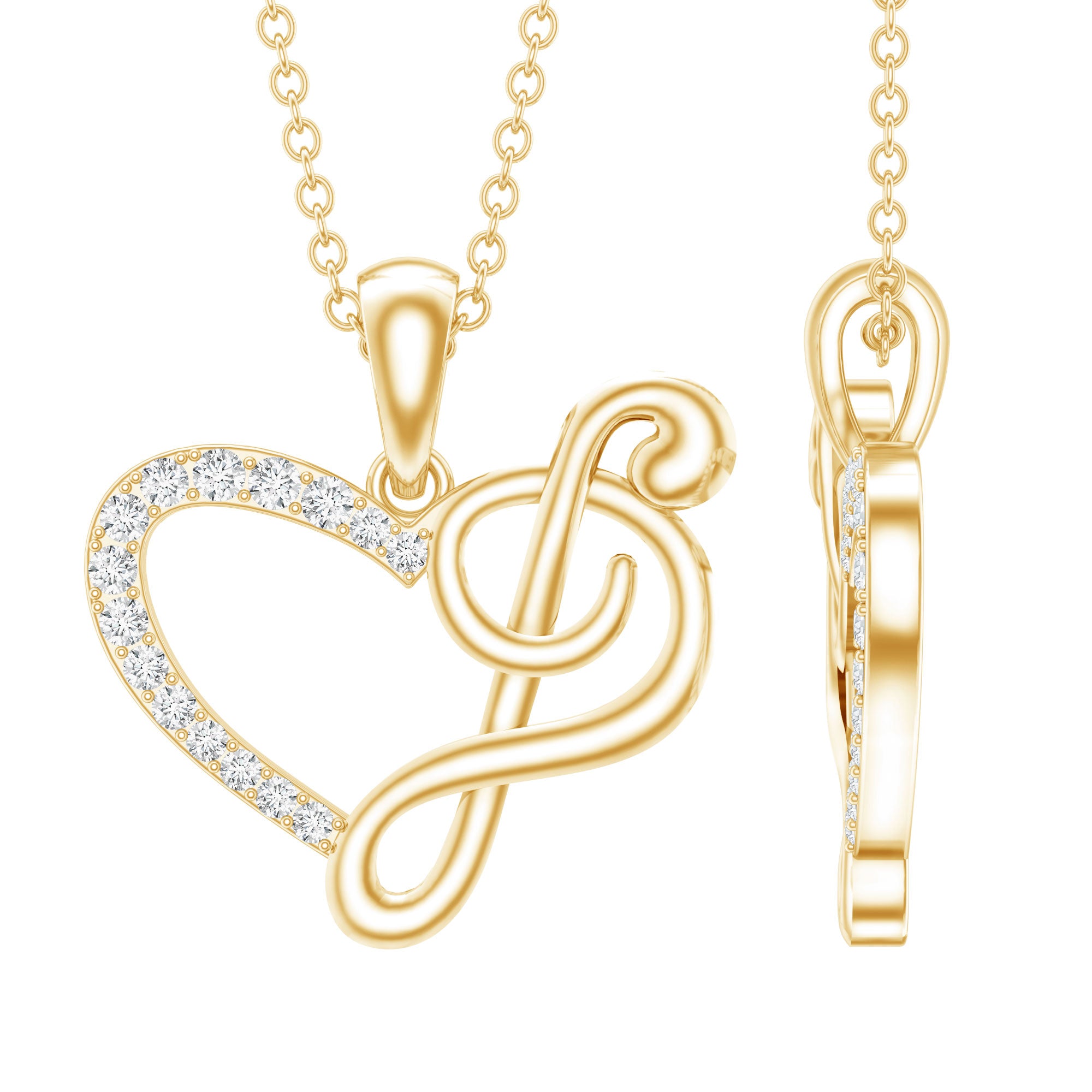 Diamond Heart and Music Note Necklace Lab - ( EF-VS ) - Rosec Jewels