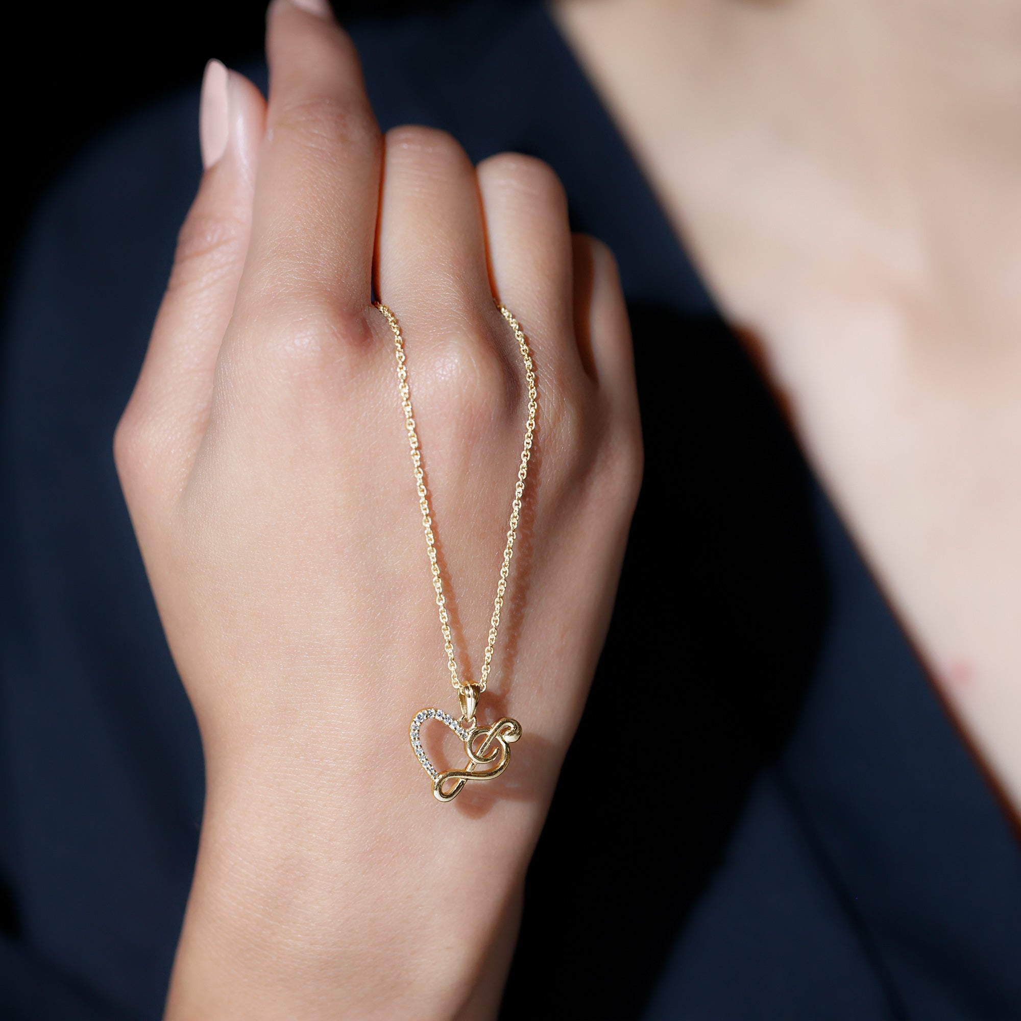 Diamond Heart and Music Note Necklace Lab - ( EF-VS ) - Rosec Jewels