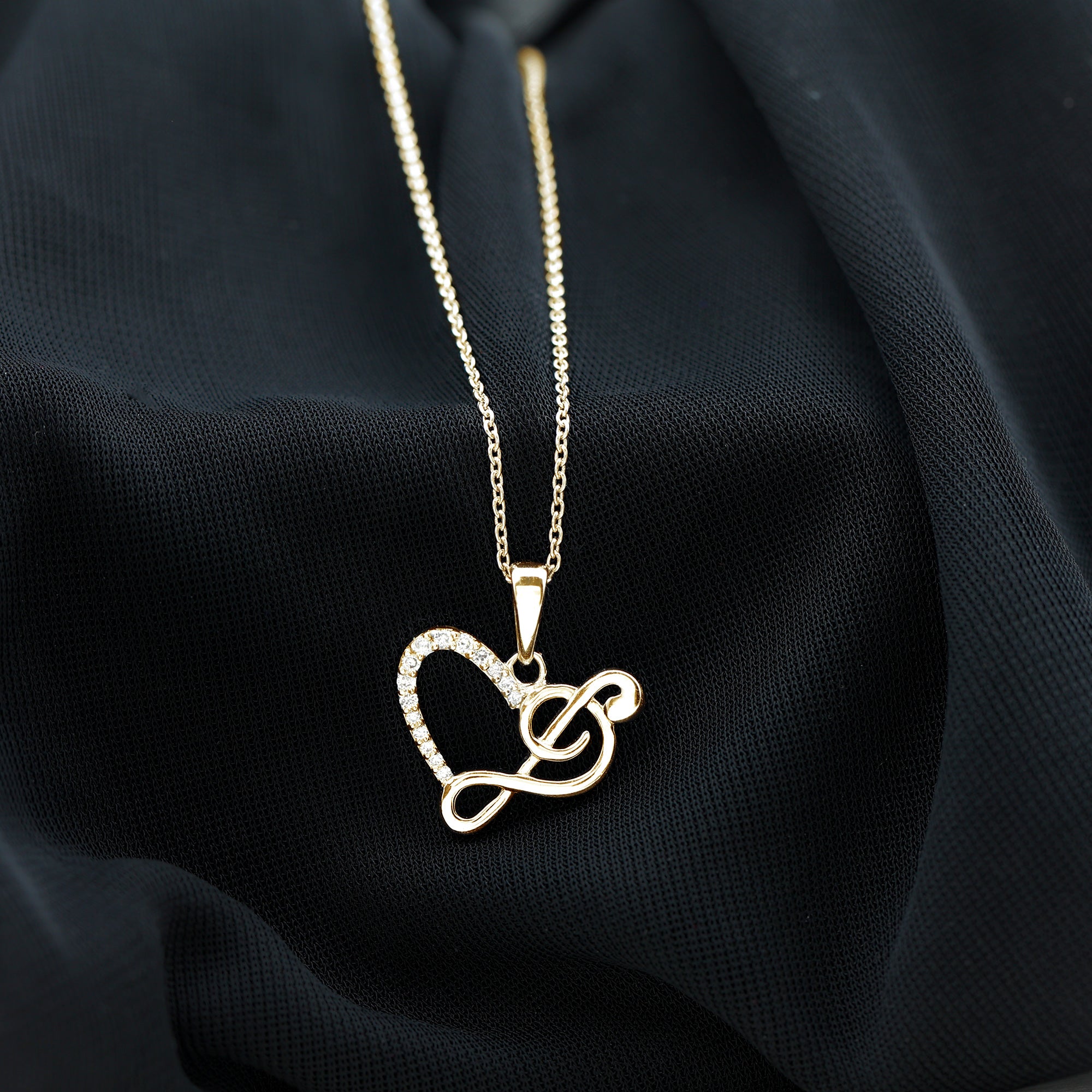 Diamond Heart and Music Note Necklace Lab - ( EF-VS ) - Rosec Jewels