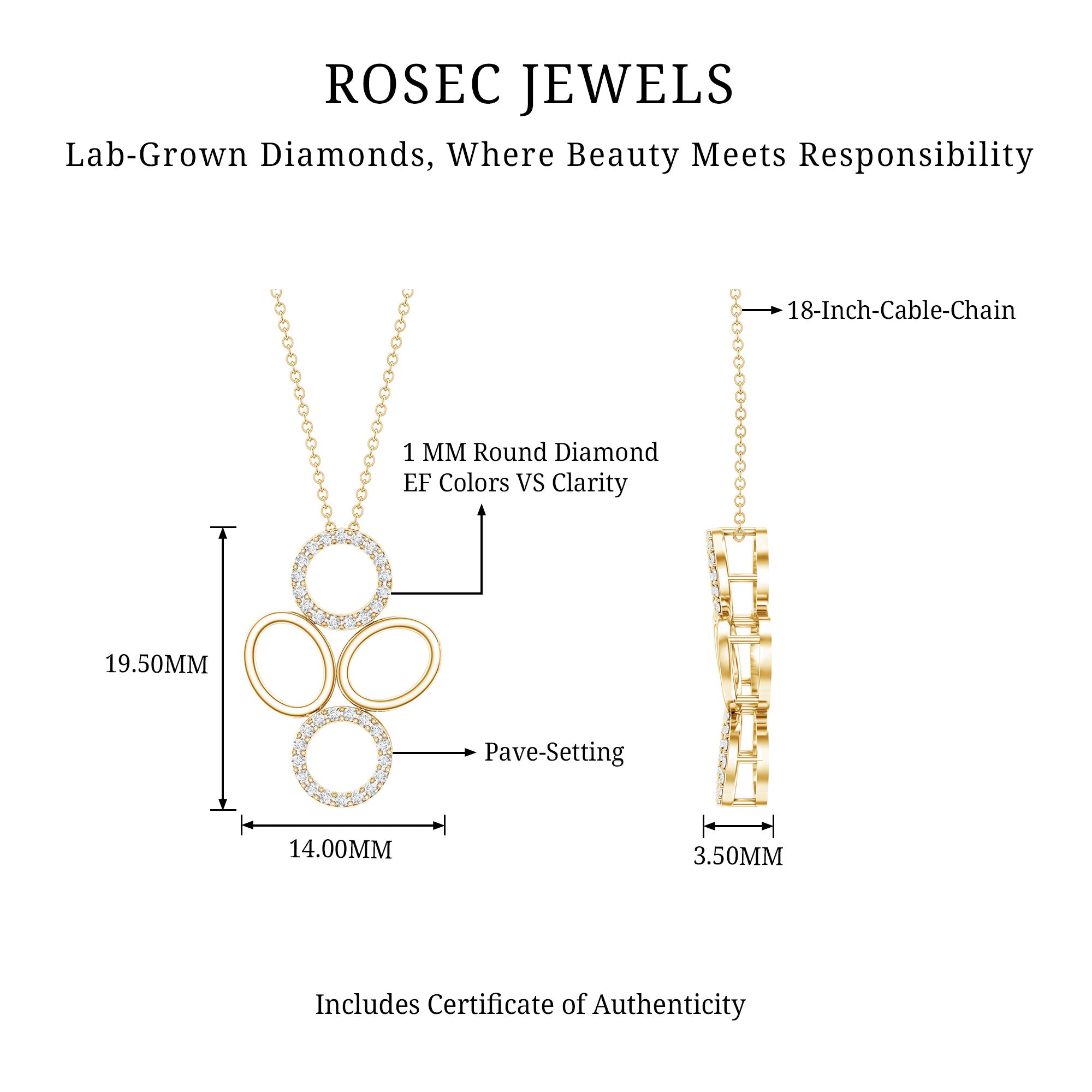 Certified Diamond Contemporary Necklace For Her Lab - ( EF-VS ) - Rosec Jewels