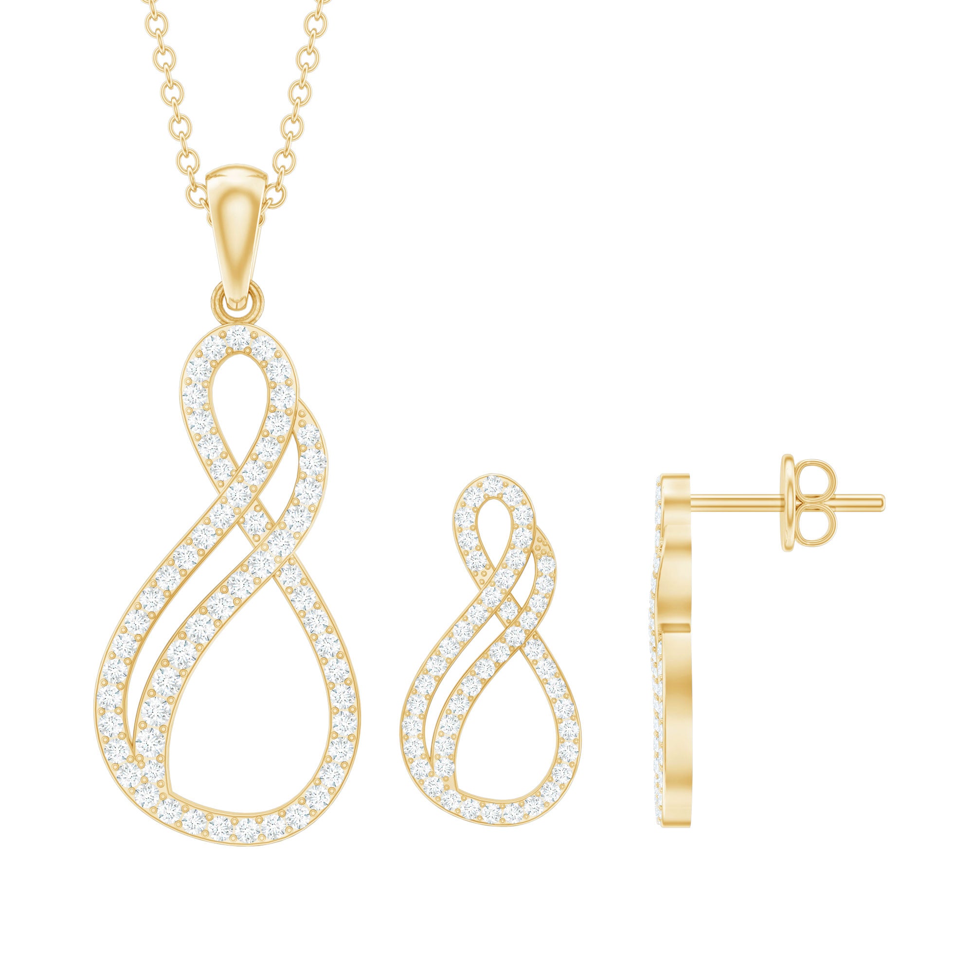 Rosec Jewels-Infinity Earrings and Necklace Set with 3/4 CT Diamond
