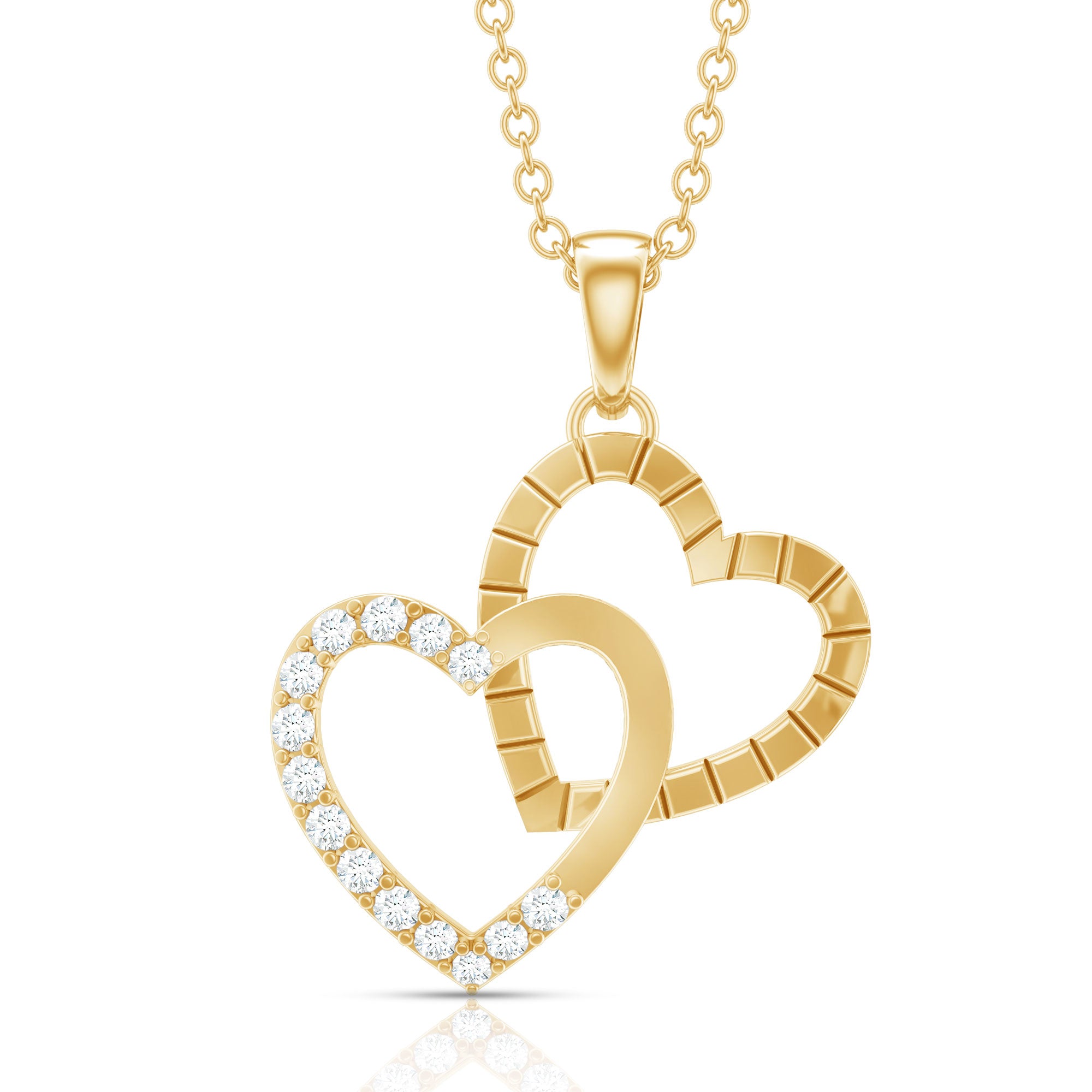 Rosec Jewels-Pave Set Diamond Double Heart Pendant