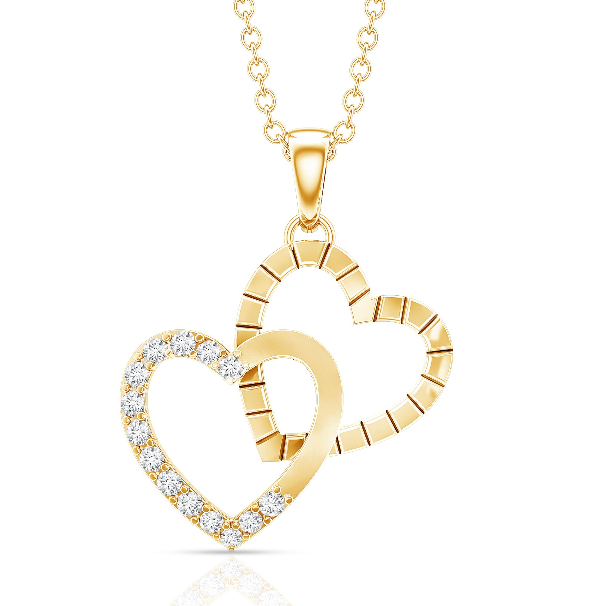 Pave Set Diamond Double Heart Necklace Lab - ( EF-VS ) - Rosec Jewels