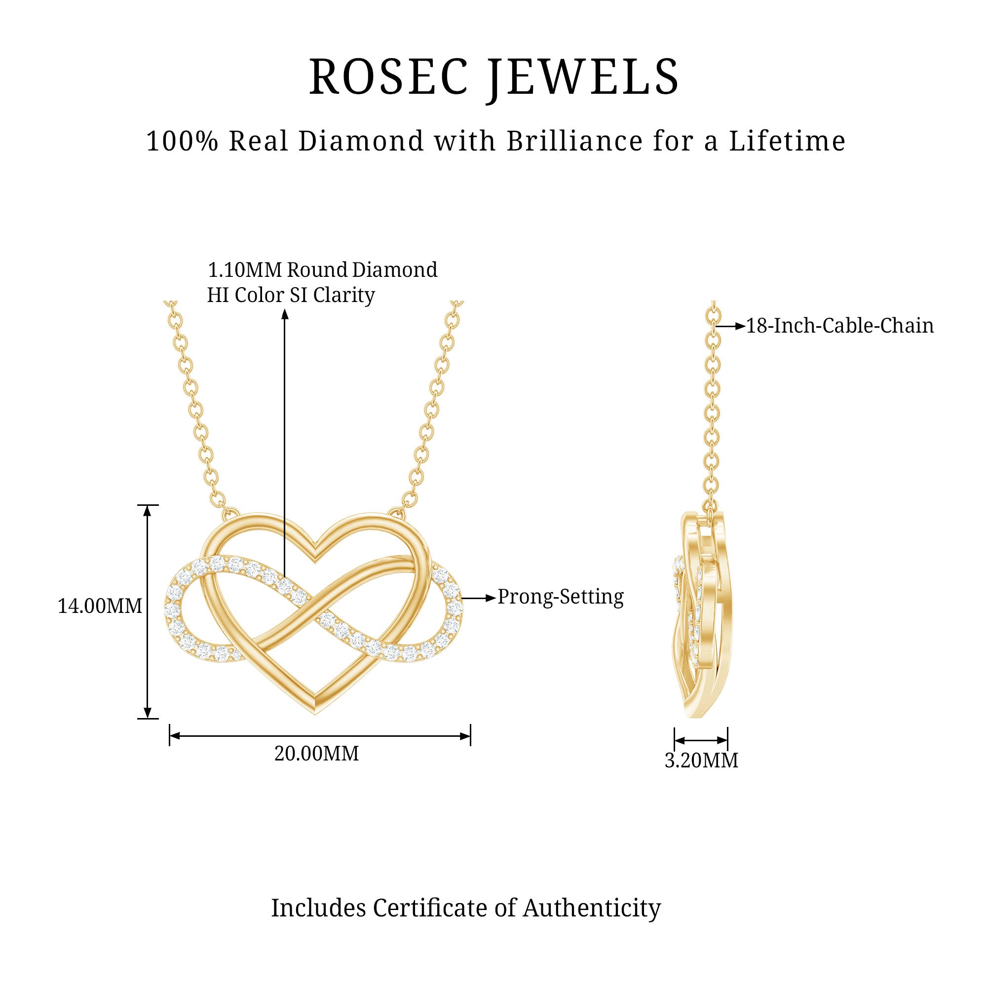 Certified Diamond Infinity Heart Necklace Lab - ( EF-VS ) - Rosec Jewels