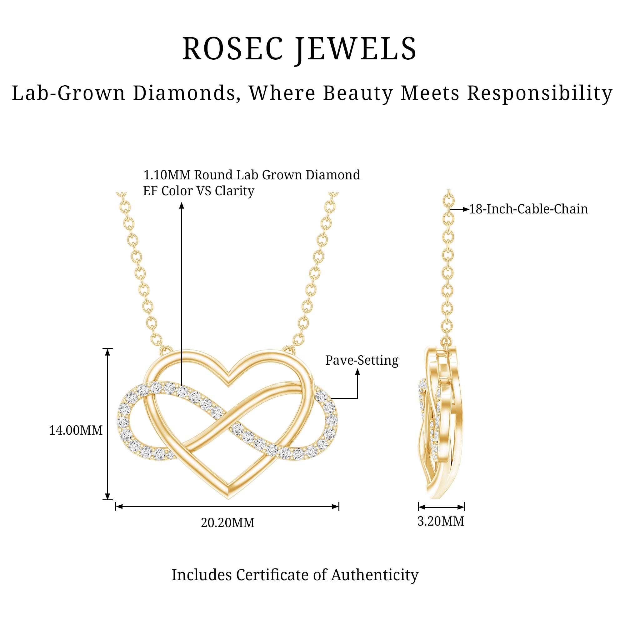Certified Diamond Infinity Heart Necklace Lab - ( EF-VS ) - Rosec Jewels