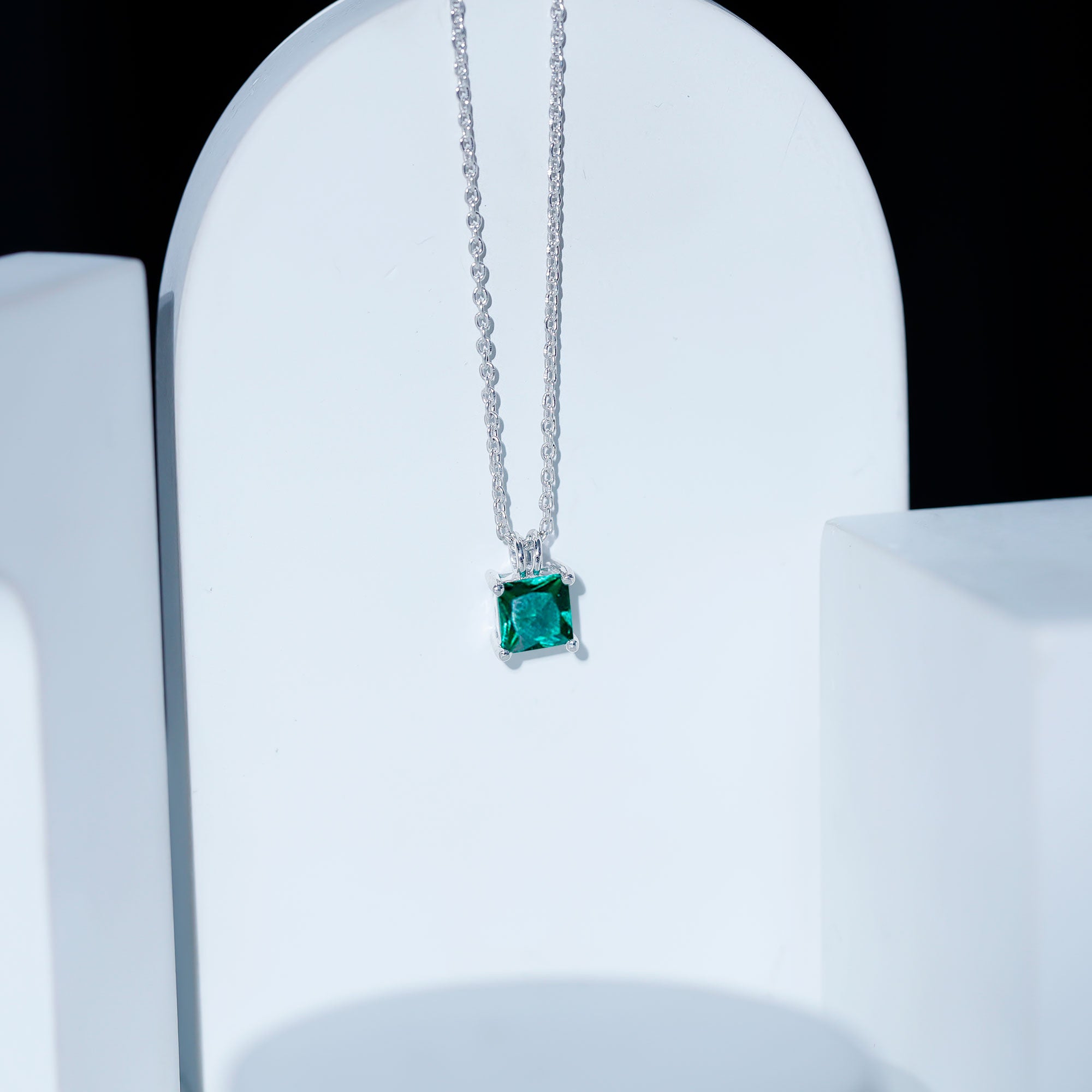 Certified Square Cut Lab Grown Emerald Solitaire Necklace With Chain AAAA - Rosec Jewels