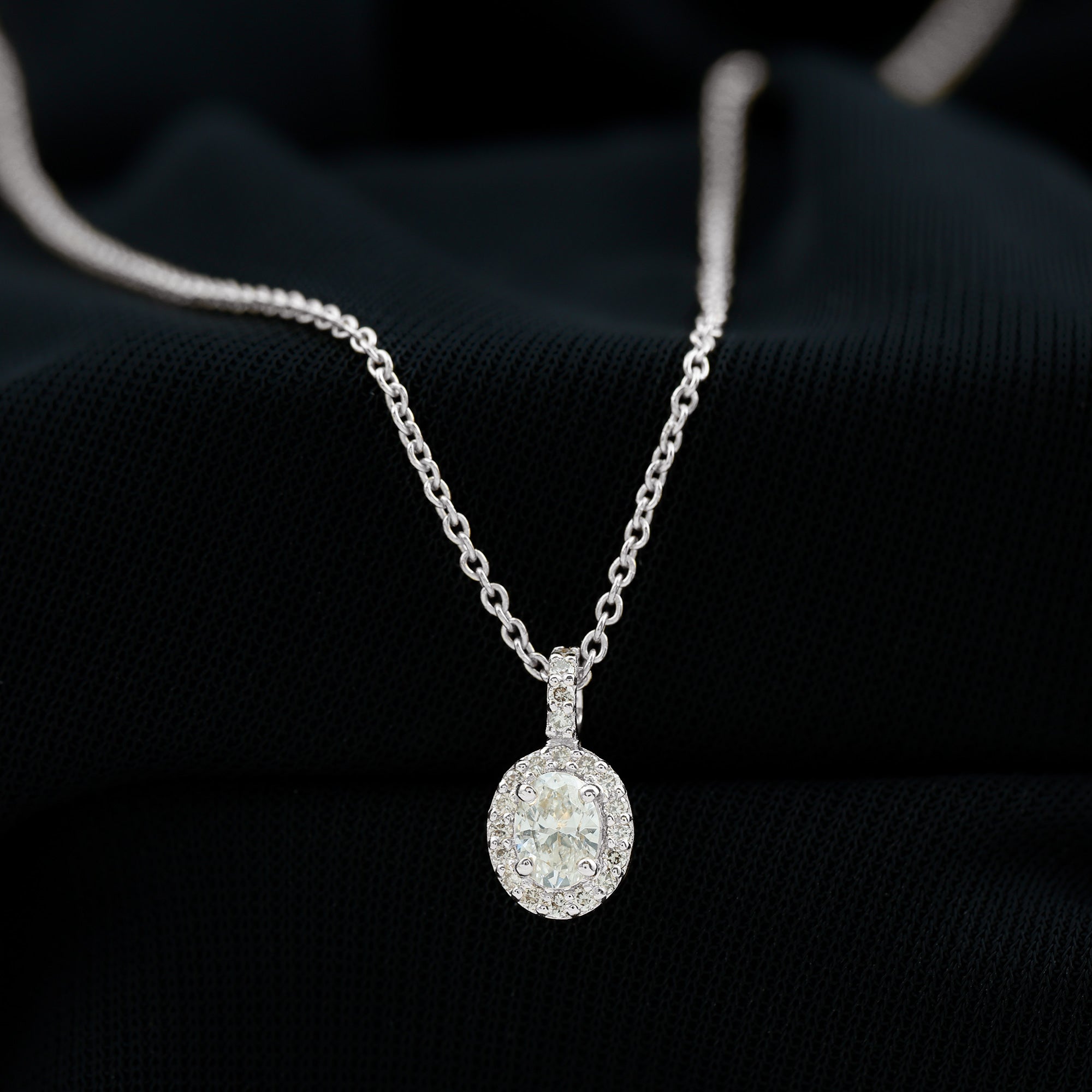 Oval Shaped Real Diamond Pendant Necklace With Chain Natural - ( HI-SI ) - Rosec Jewels