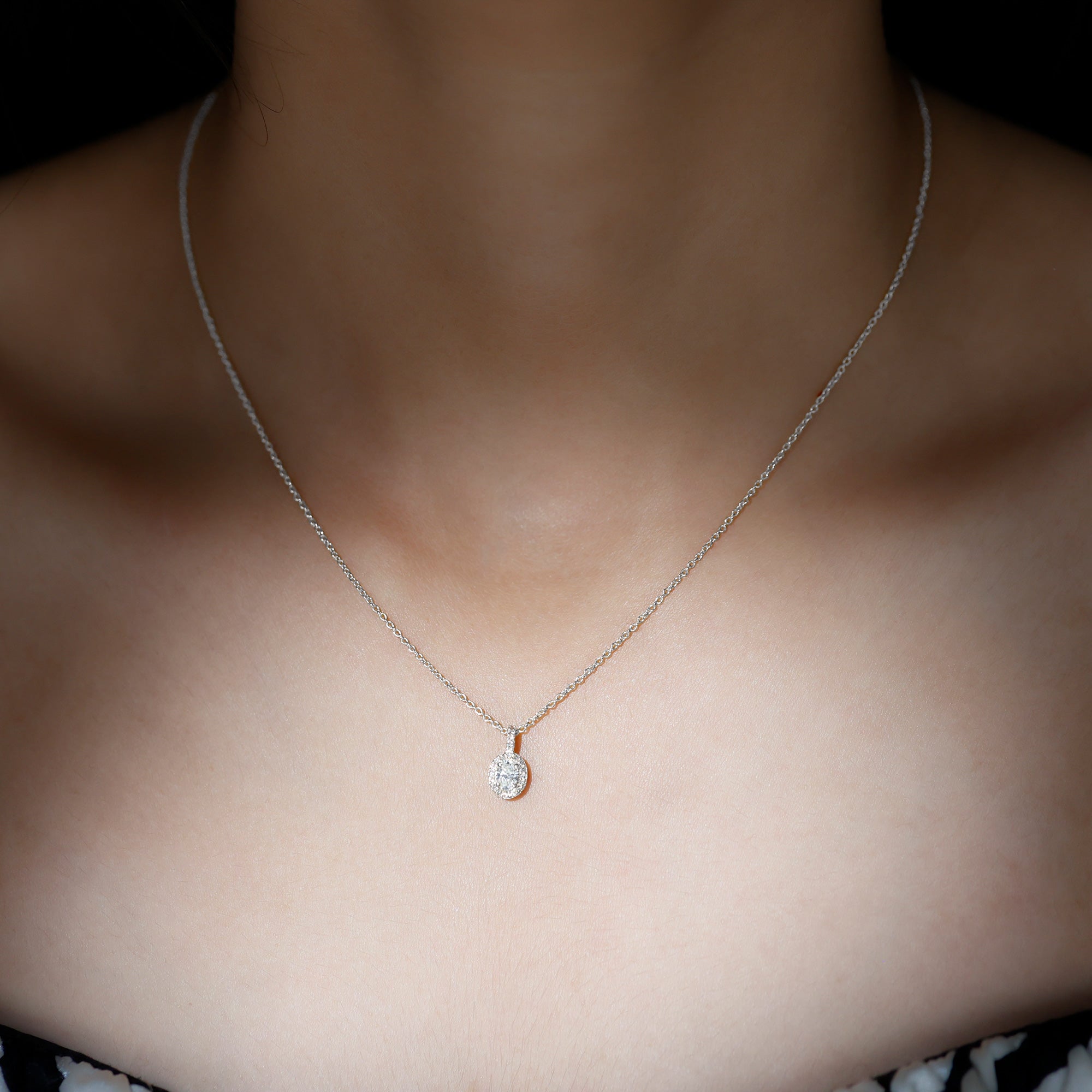 Oval Shaped Real Diamond Pendant Necklace With Chain Natural - ( HI-SI ) - Rosec Jewels