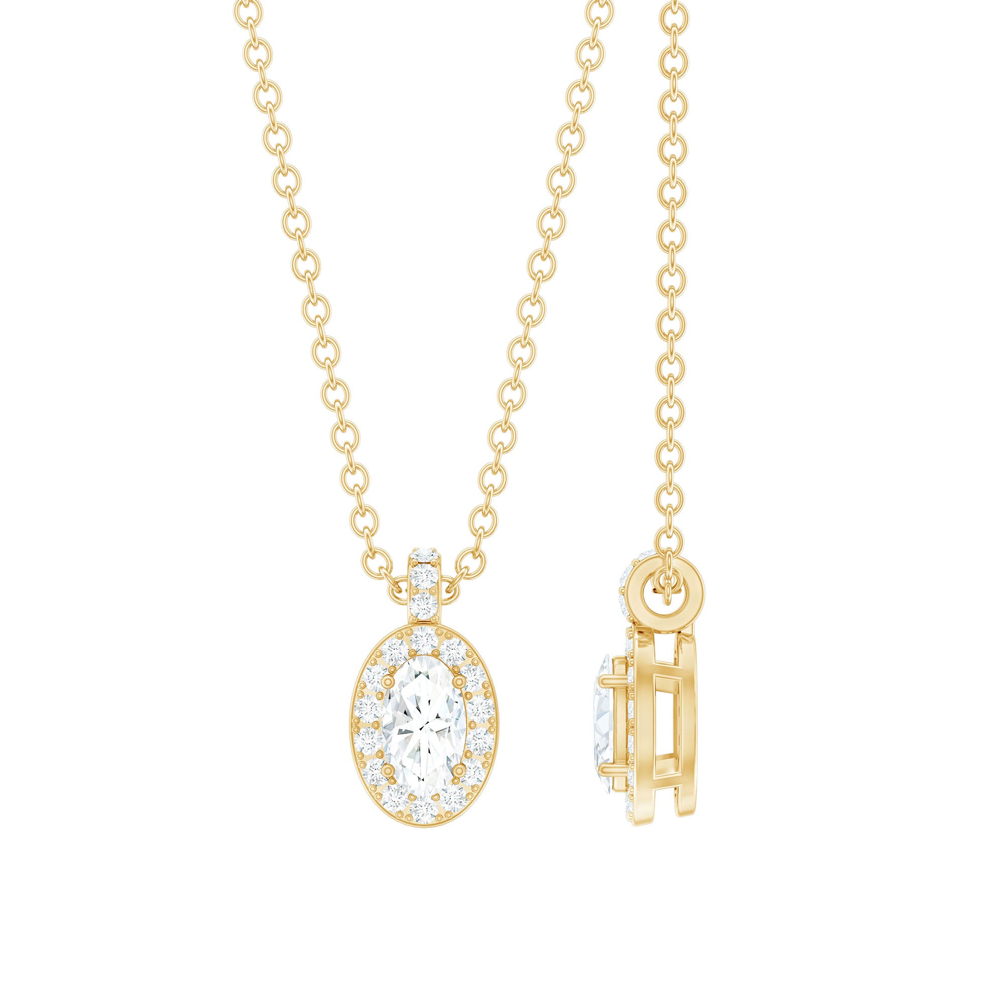 Oval Shaped Real Diamond Pendant Necklace With Chain Natural - ( HI-SI ) - Rosec Jewels