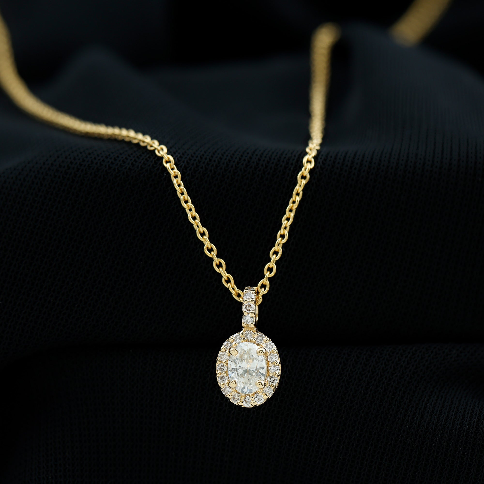 Oval Shaped Real Diamond Pendant Necklace With Chain Natural - ( HI-SI ) - Rosec Jewels