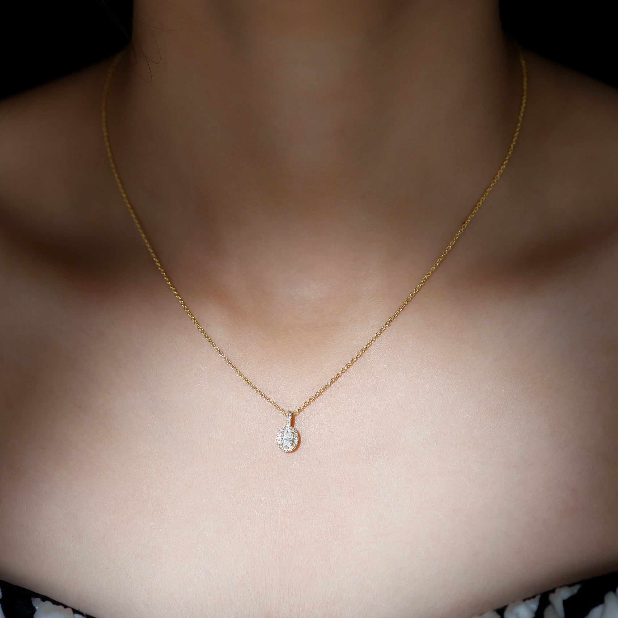 Oval Shaped Real Diamond Pendant Necklace With Chain Natural - ( HI-SI ) - Rosec Jewels