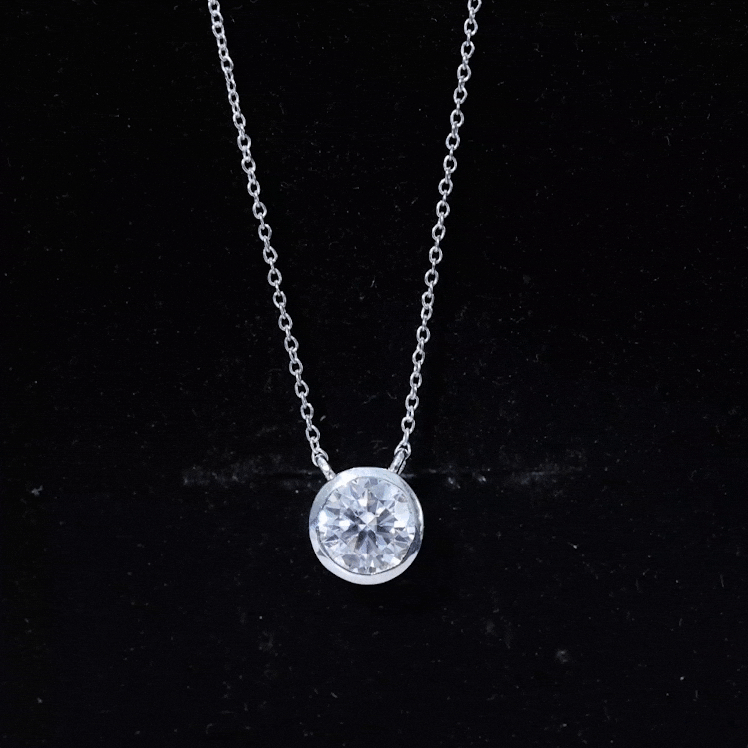 1 Carat Moissanite Solitaire Necklace in Bezel Setting D-VS1 - Rosec Jewels