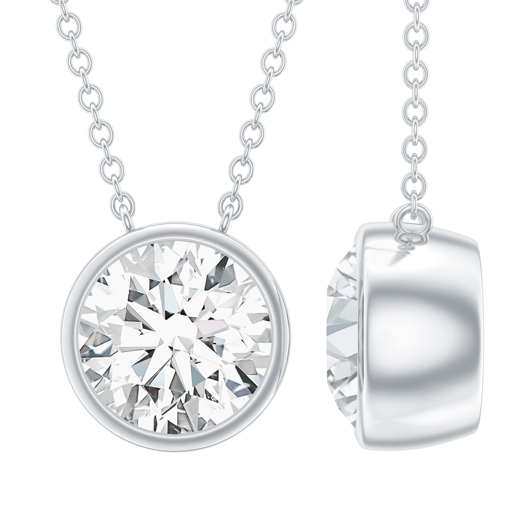 1 Carat Moissanite Solitaire Necklace in Bezel Setting D-VS1 - Rosec Jewels