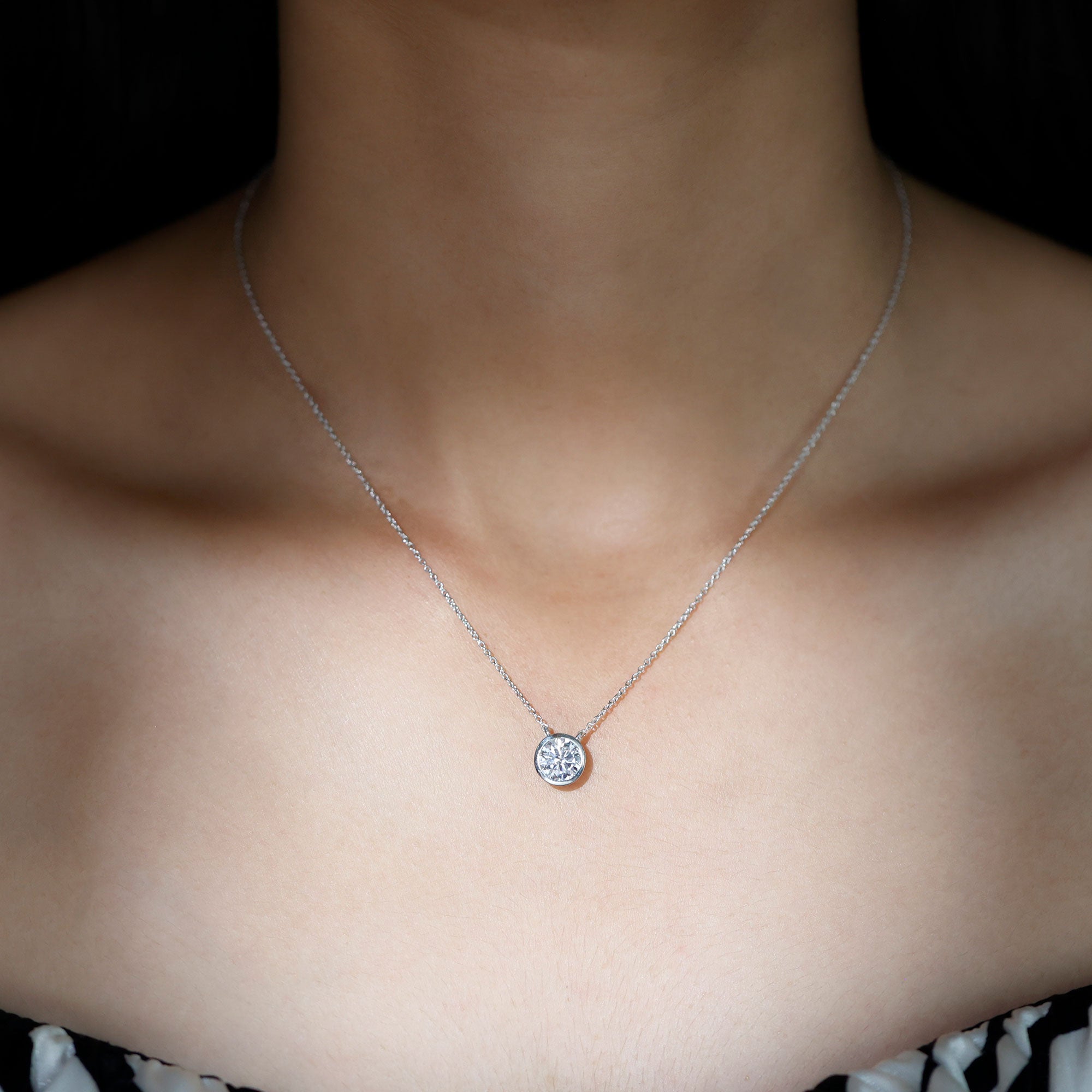 1 Carat Moissanite Solitaire Necklace in Bezel Setting D-VS1 - Rosec Jewels