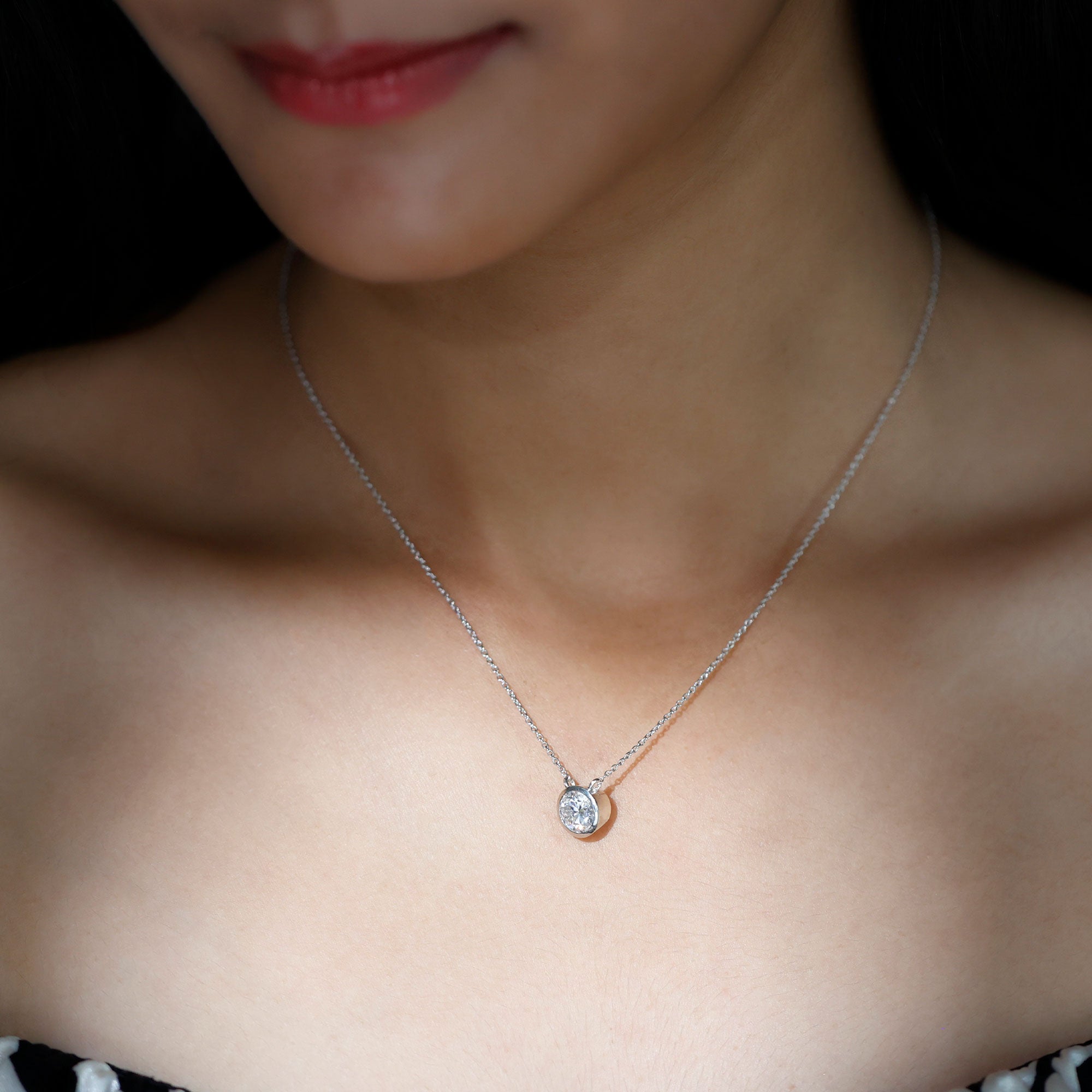 1 Carat Moissanite Solitaire Necklace in Bezel Setting D-VS1 - Rosec Jewels