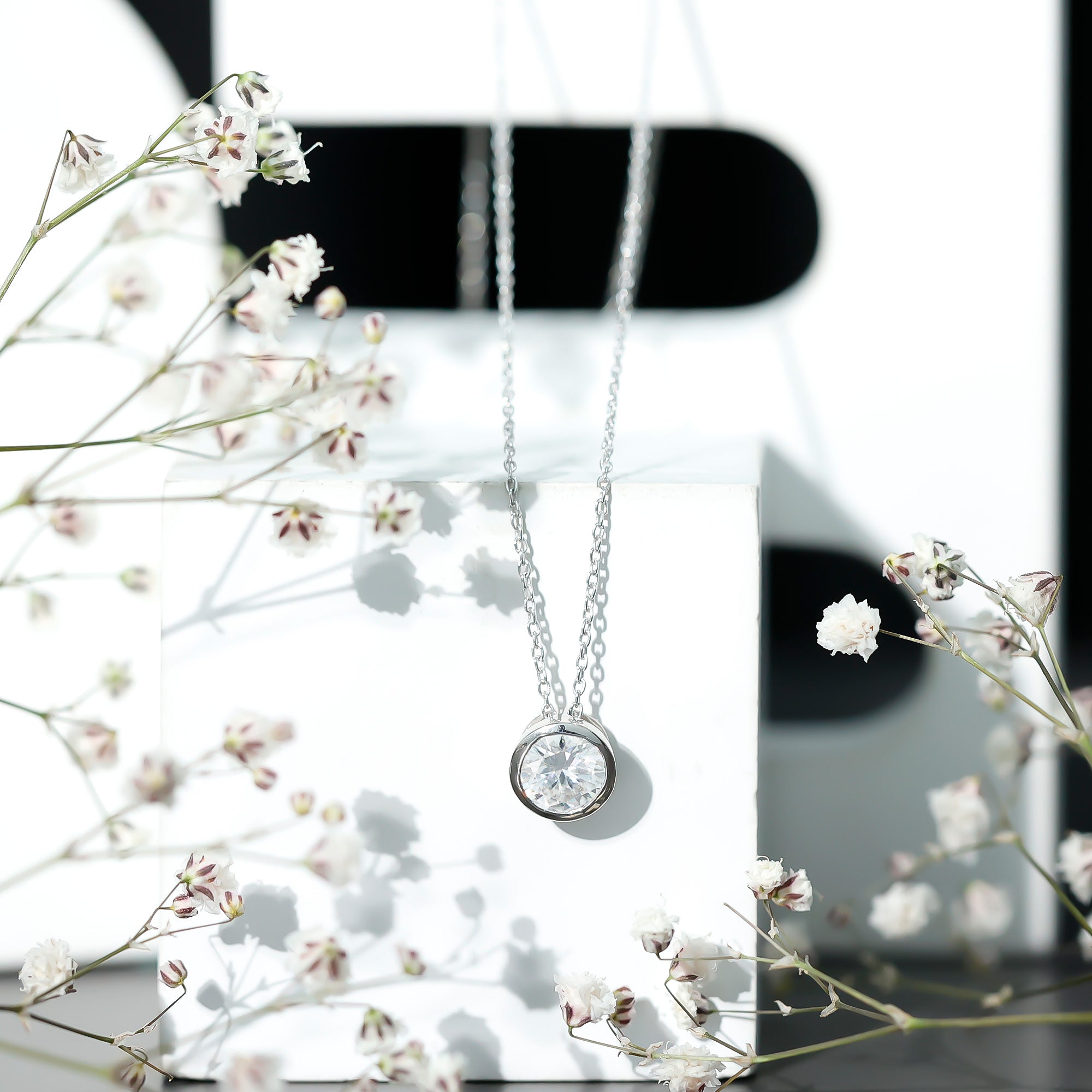 1 Carat Moissanite Solitaire Necklace in Bezel Setting D-VS1 - Rosec Jewels
