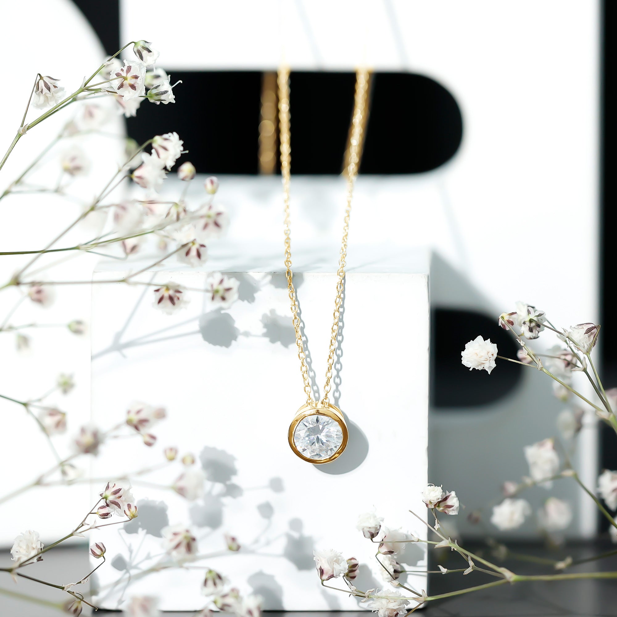 1 Carat Moissanite Solitaire Necklace in Bezel Setting D-VS1 - Rosec Jewels