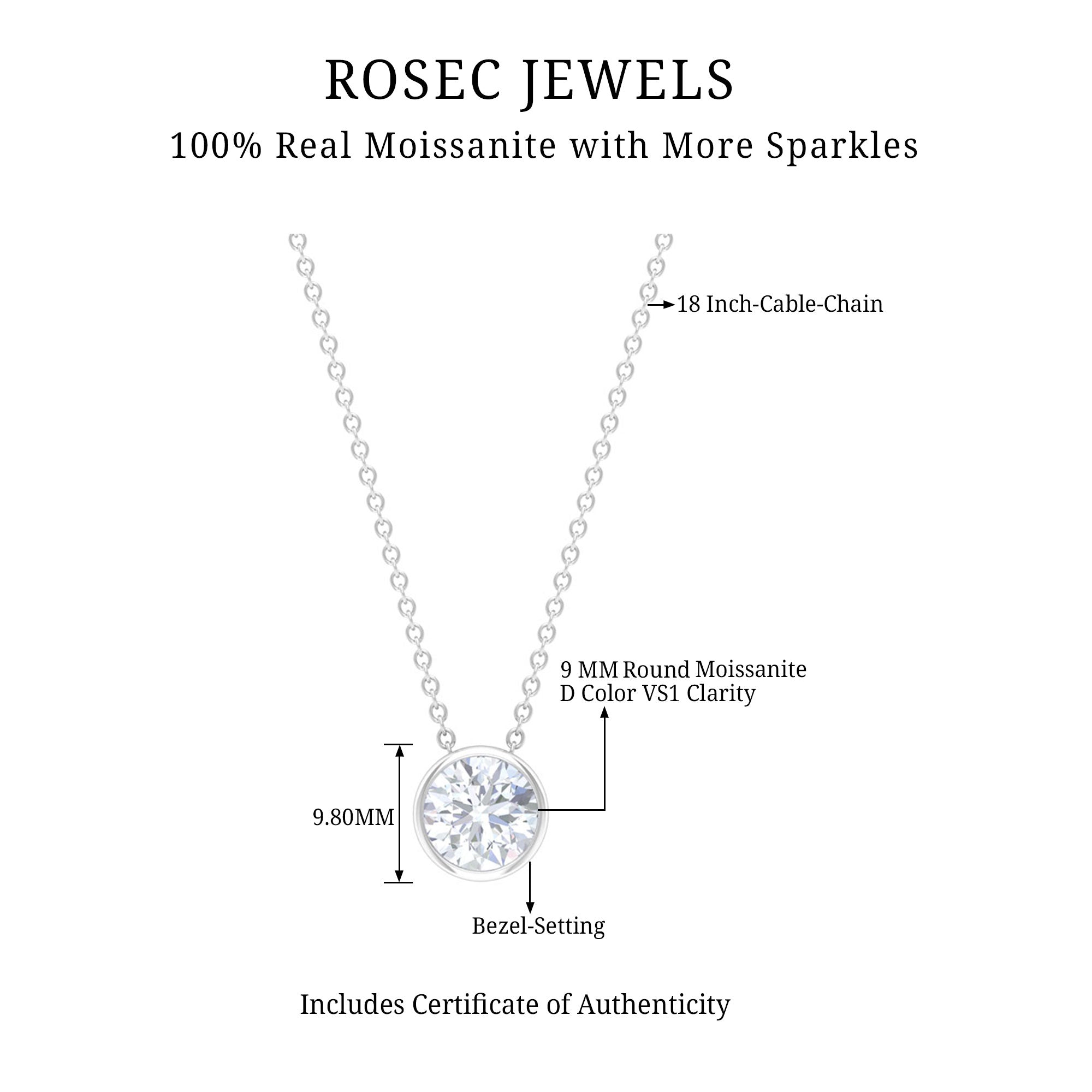 Bezel Set 3 Carat Moissanite Solitaire Necklace D-VS1 - Rosec Jewels