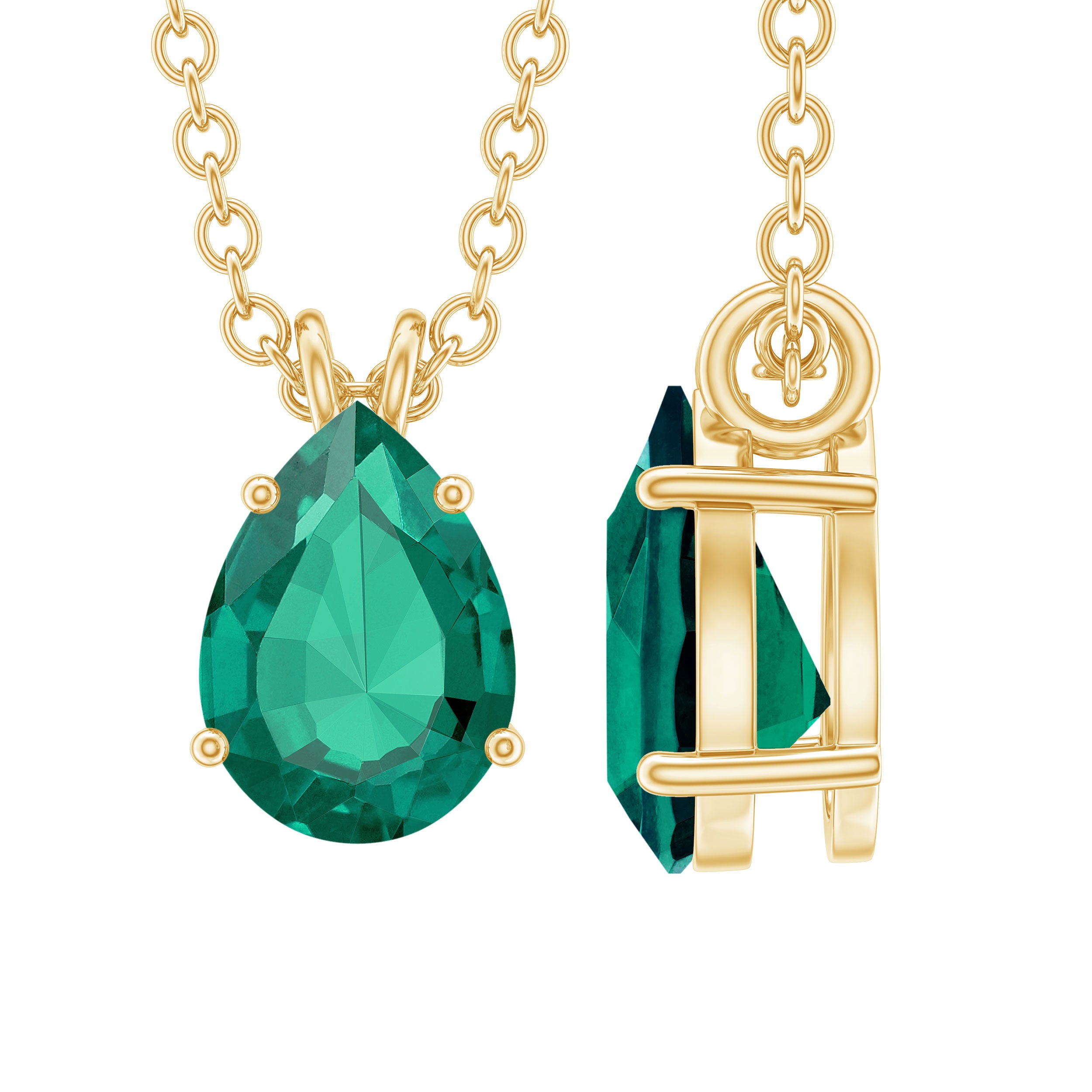 0.7 Carat Lab Created Emerald Teardrop Necklace AAAA - Rosec Jewels