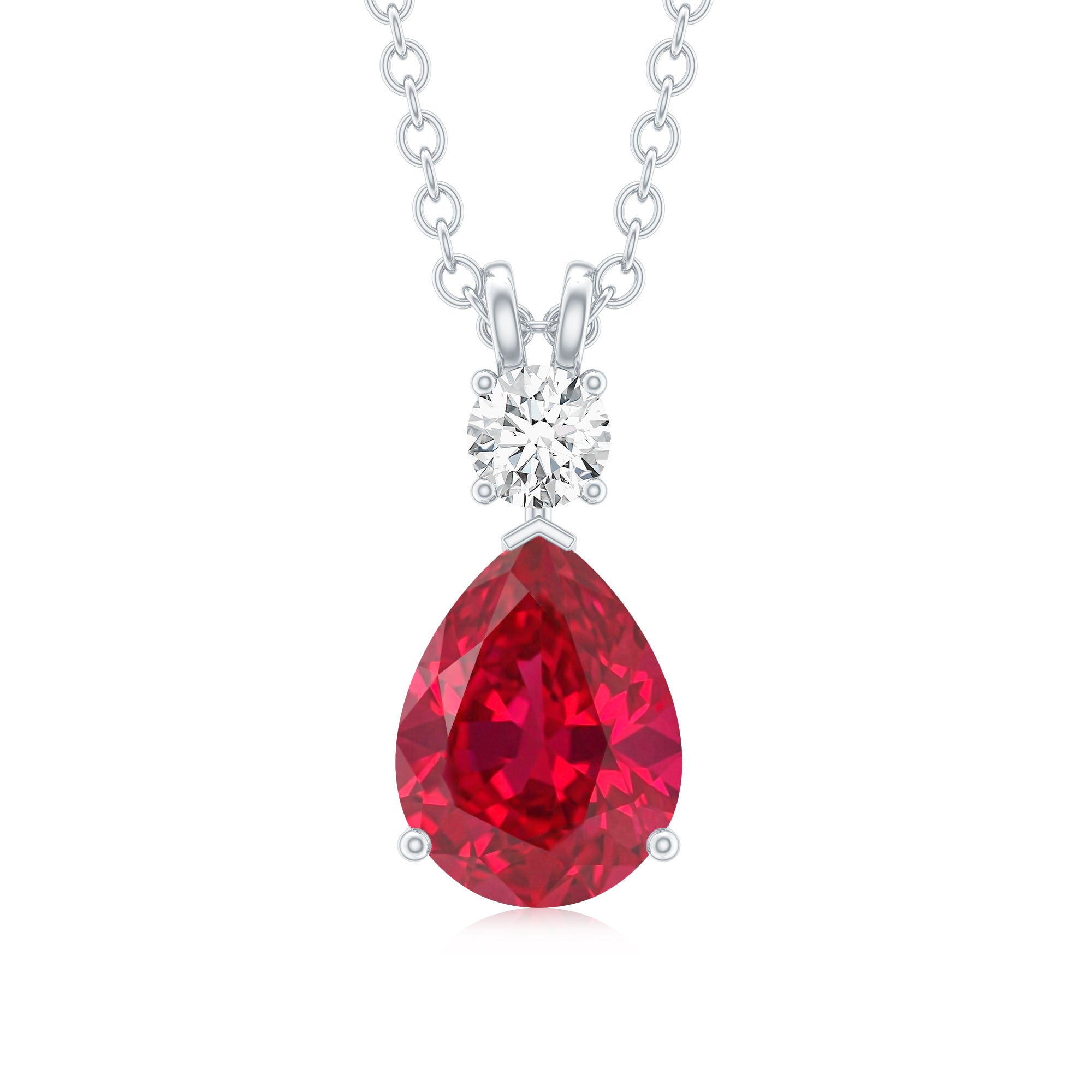 Pear Shape Lab Grown Ruby Teardrop Necklace with Diamond AAAA - Rosec Jewels