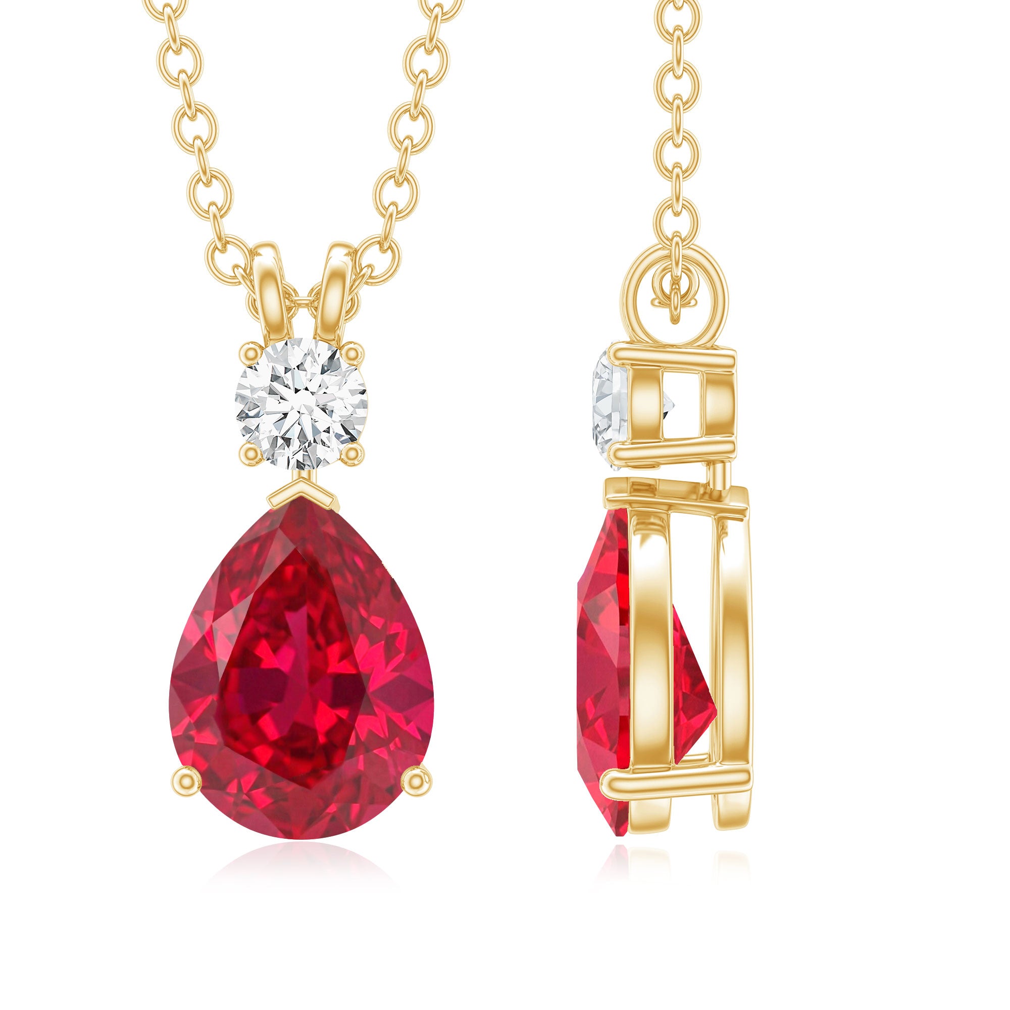 Pear Shape Lab Grown Ruby Teardrop Necklace with Diamond AAAA - Rosec Jewels